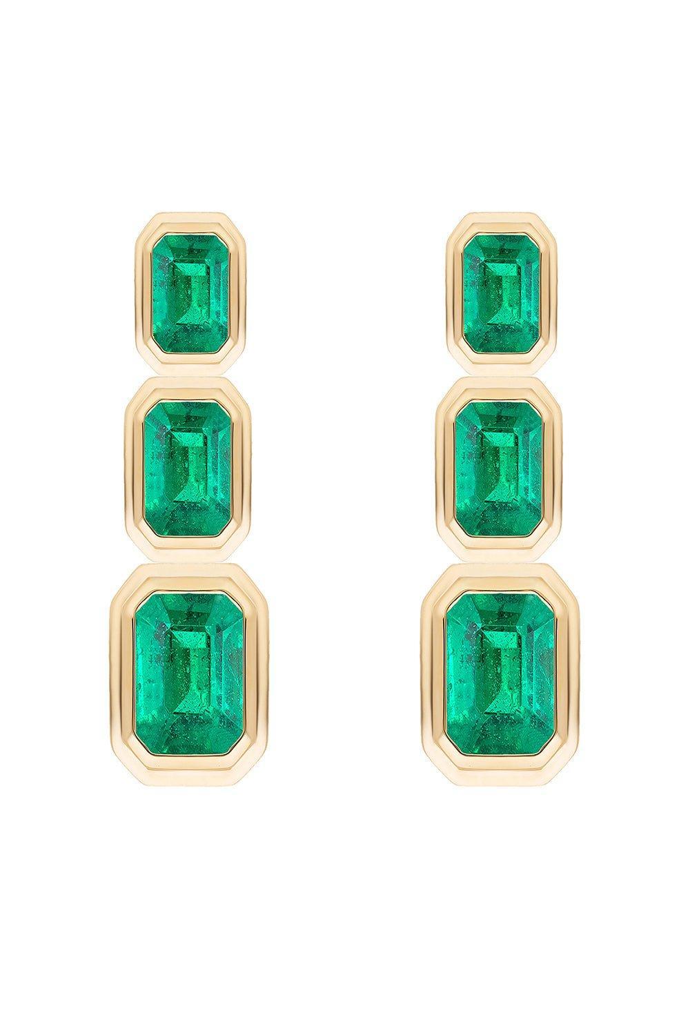 GOSHWARA-G-One Three Tier Emerald Earrings-YELLOW GOLD
