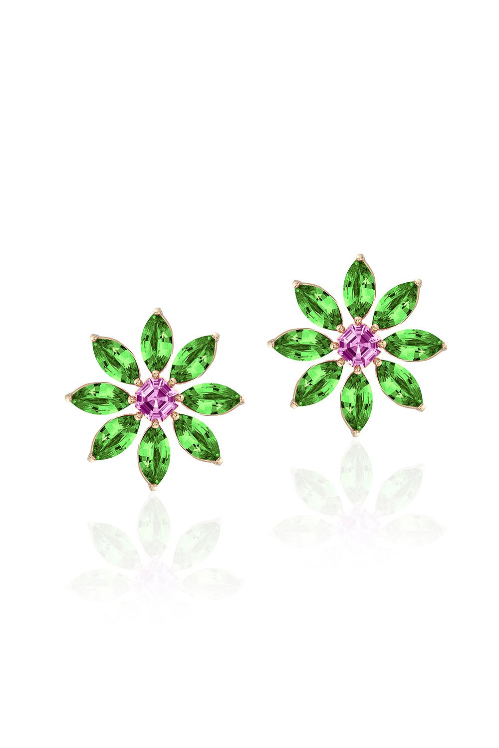 GOSHWARA-G-One Tsavourite Pink Sapphire Stud Earrings-YELLOW GOLD