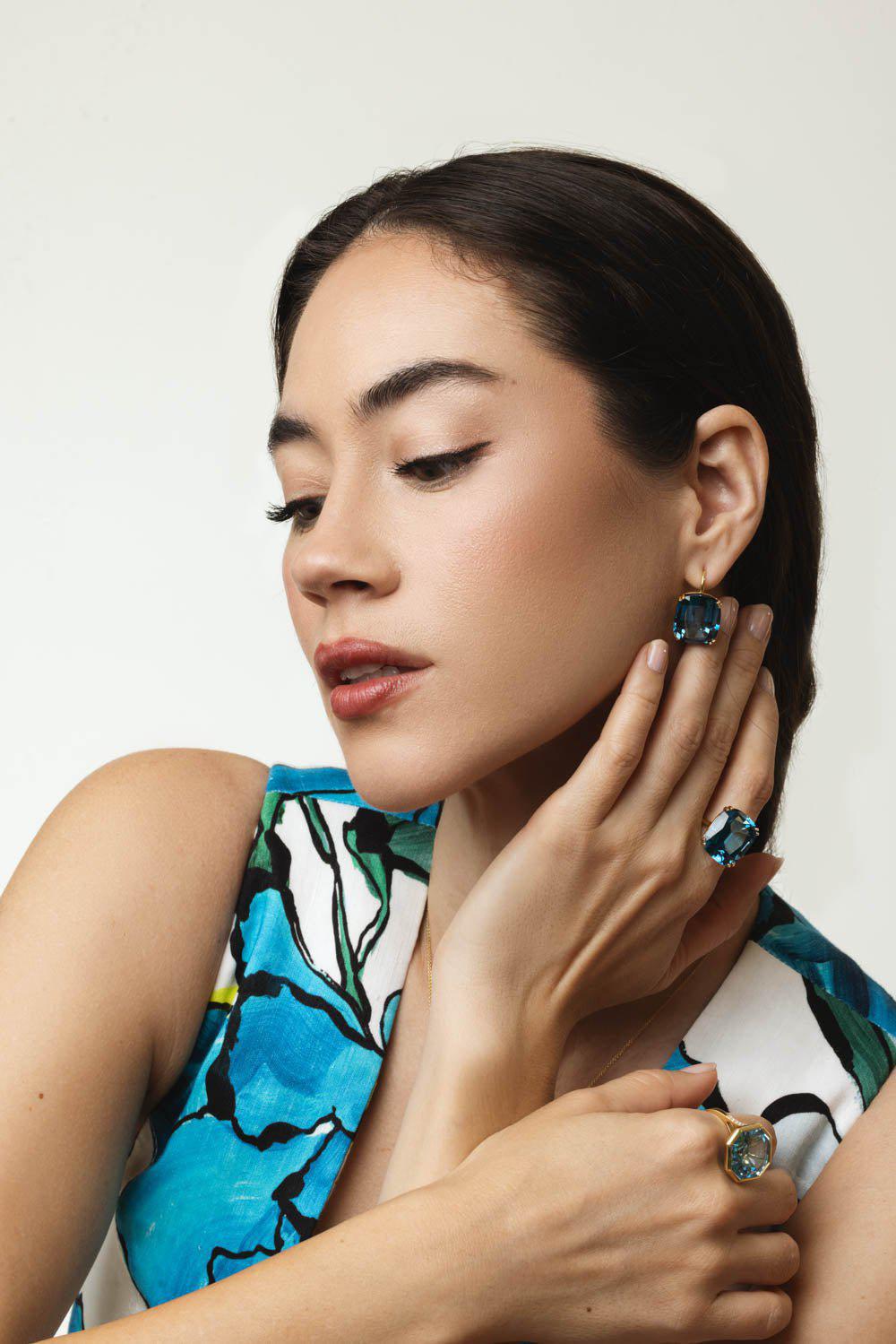 GOSHWARA-Gossip London Blue Topaz Earrings-YELLOW GOLD
