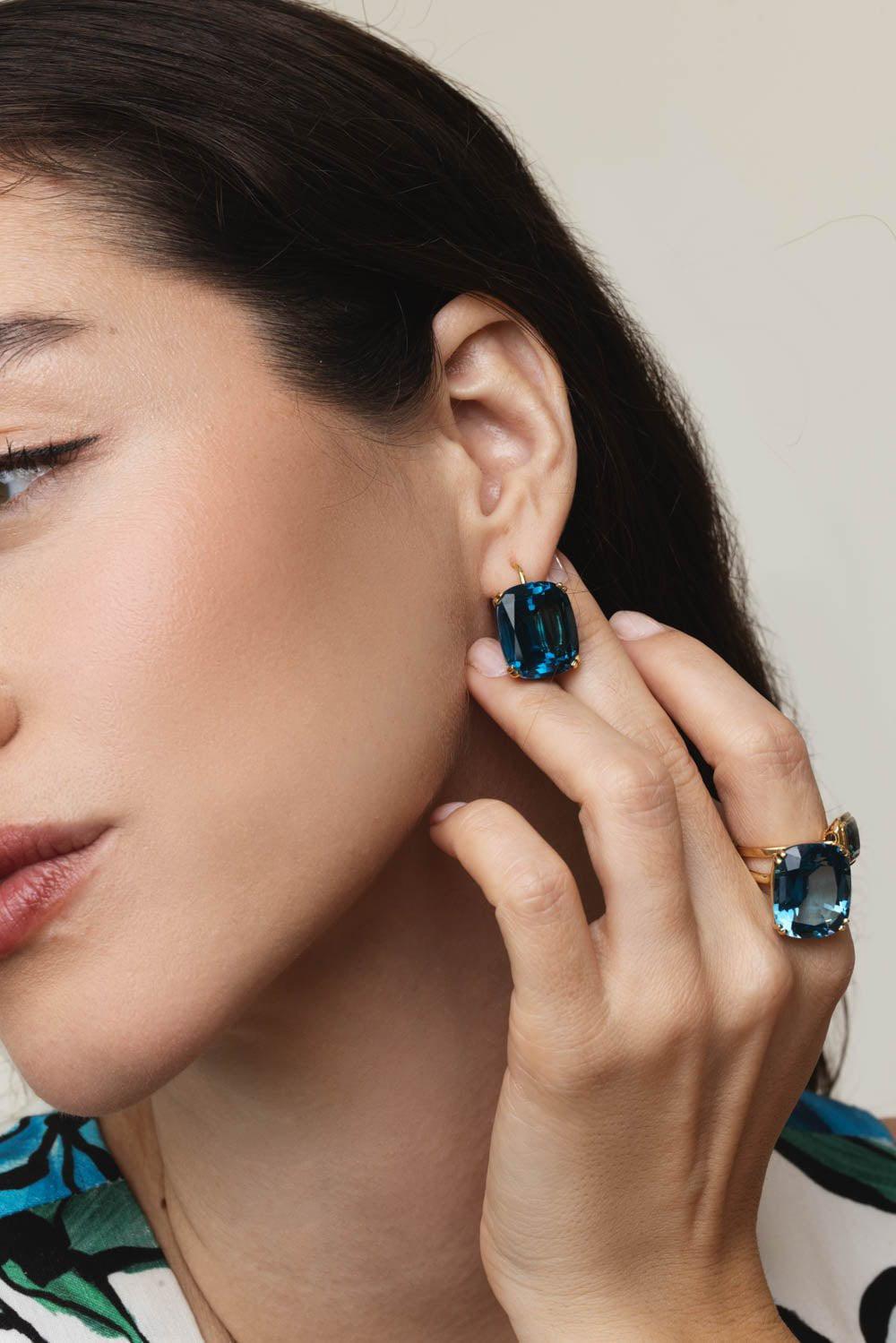 GOSHWARA-Gossip London Blue Topaz Earrings-YELLOW GOLD
