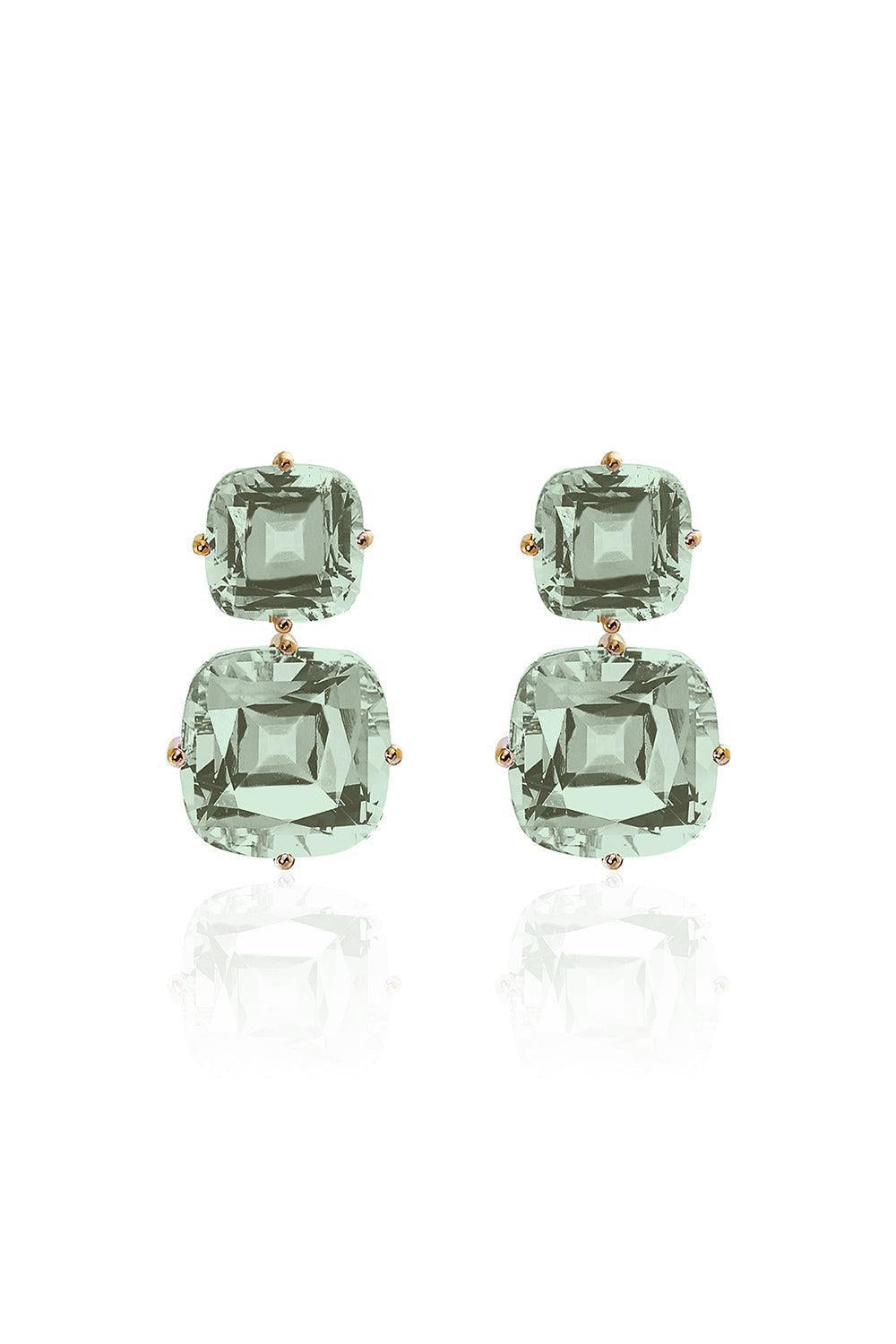 GOSHWARA-Gossip Prasiolite 2 Tier Cushion Earrings-YELLOW GOLD