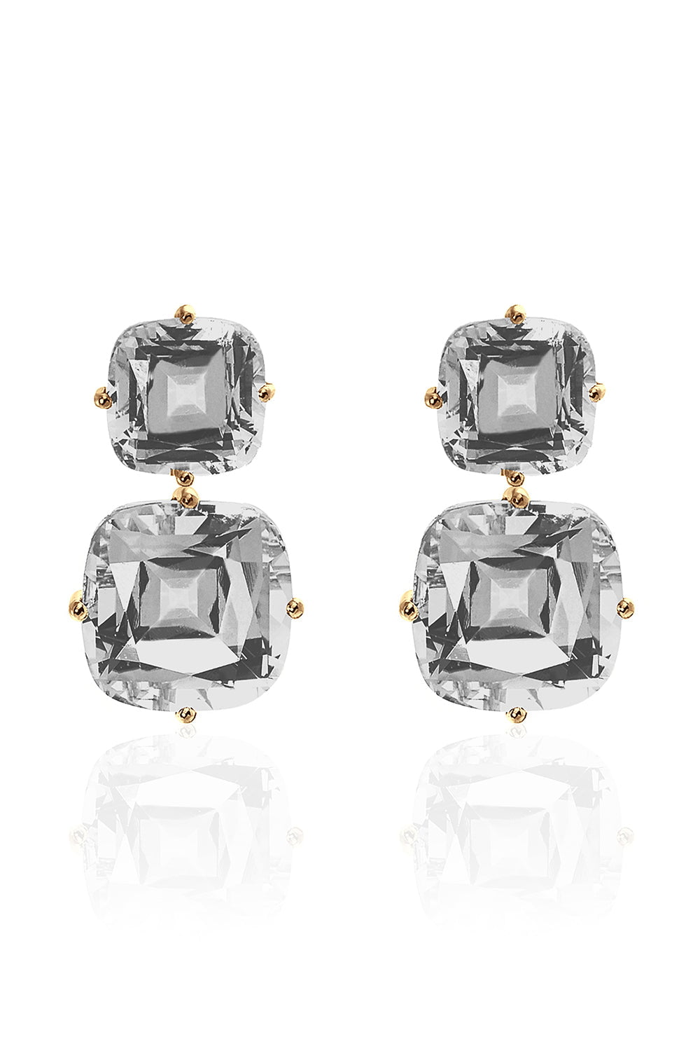 GOSHWARA-Gossip Rock Crystal 2 Tier Cushion Earrings-YELLOW GOLD