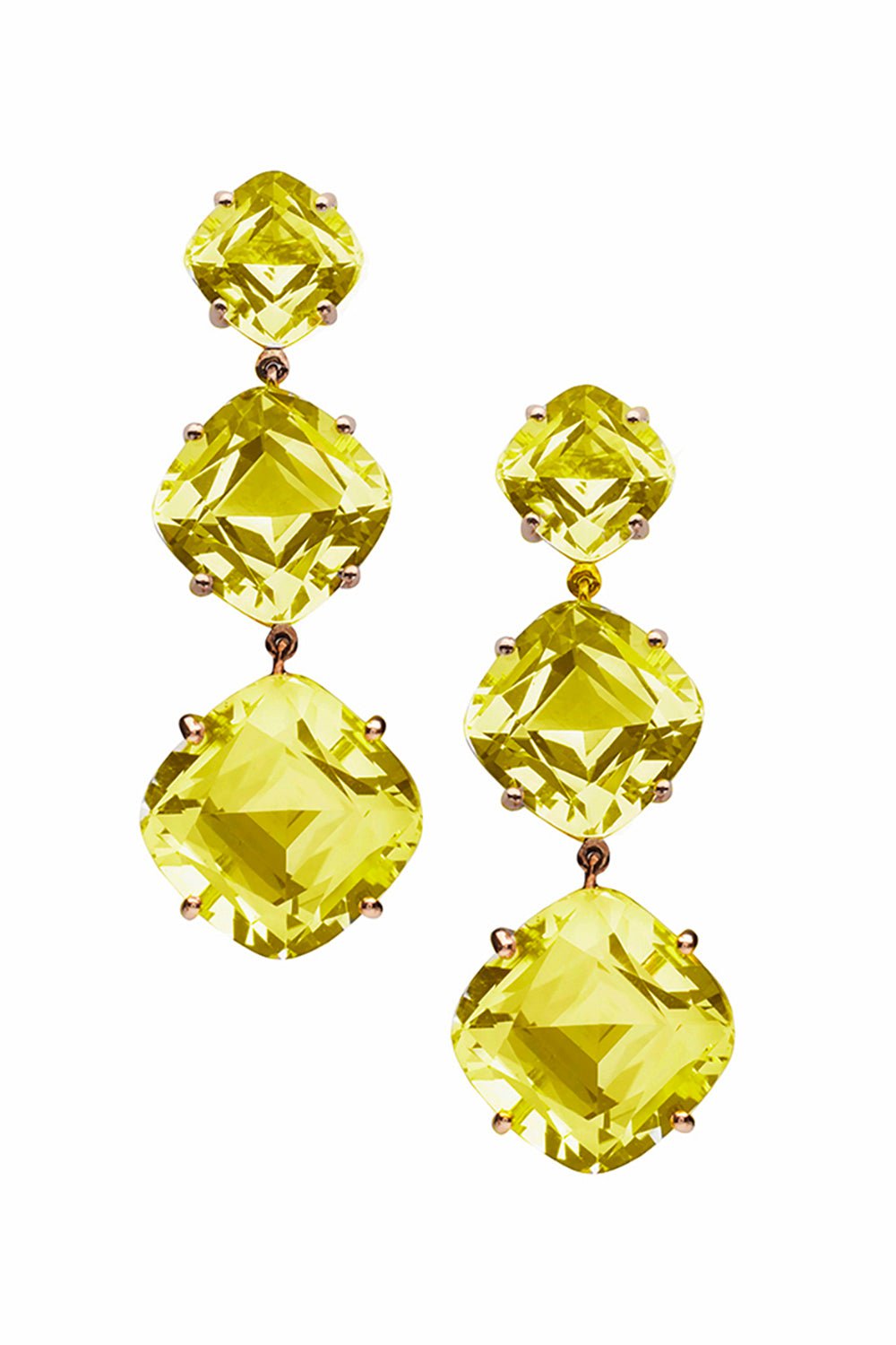 GOSHWARA-Gossip Three Drop Lemon Quartz Earrings-YELLOW GOLD