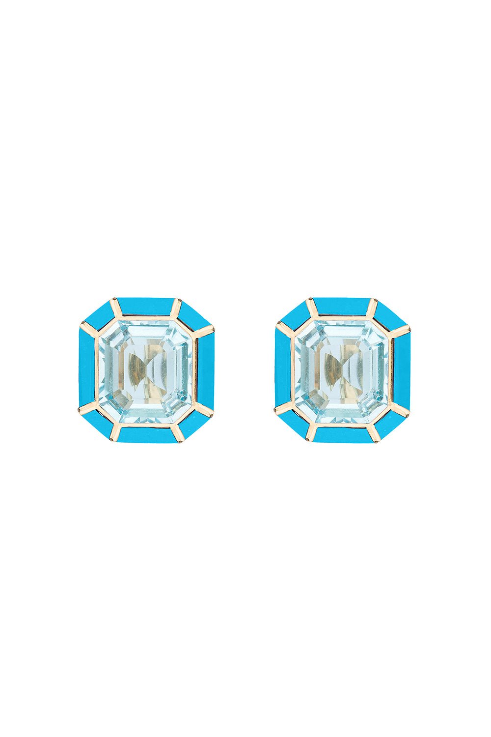 GOSHWARA-Melange Blue Topaz Turquoise Stud Earrings-YELLOW GOLD