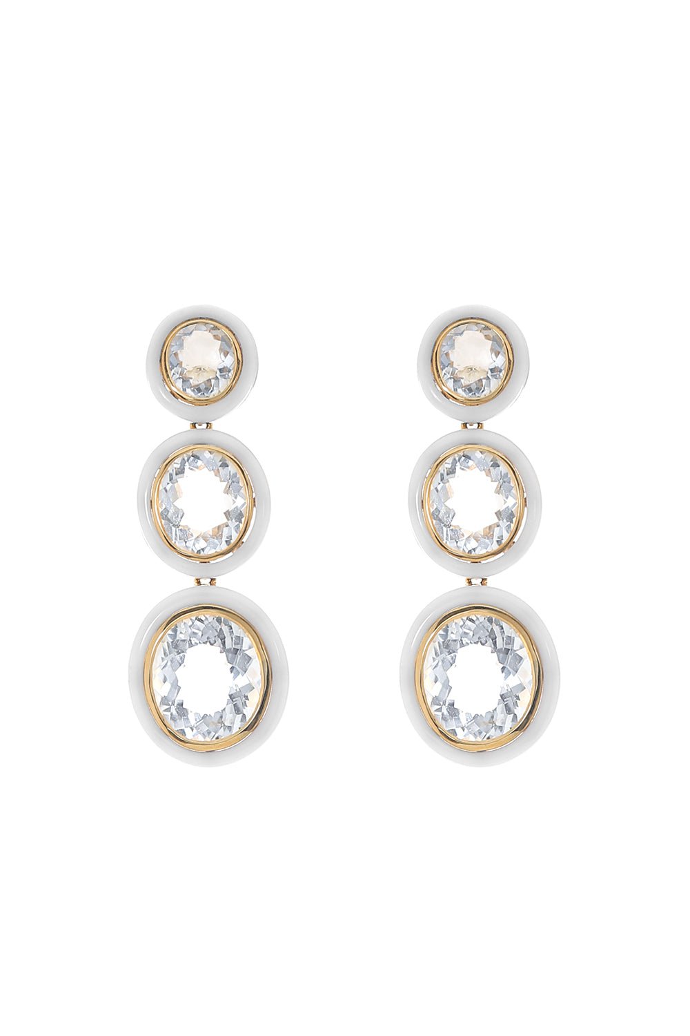 GOSHWARA-Melange Three Tier White Agate Earrings-YELLOW GOLD