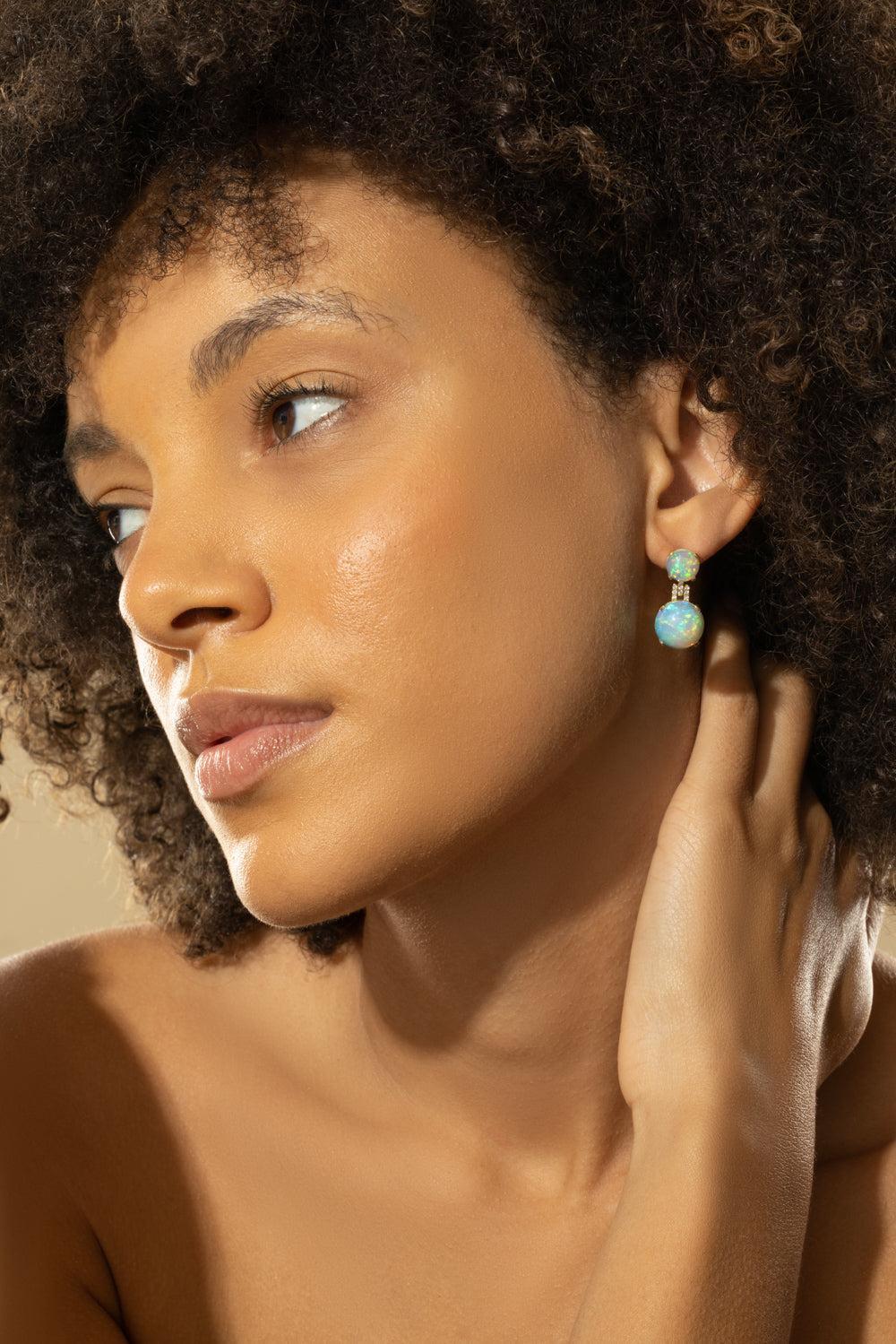 Opal Cabochon Rock N' Roll Earrings-YELLOW GOLD-JEWELRYFINE JEWELEARRING-GOSHWARA