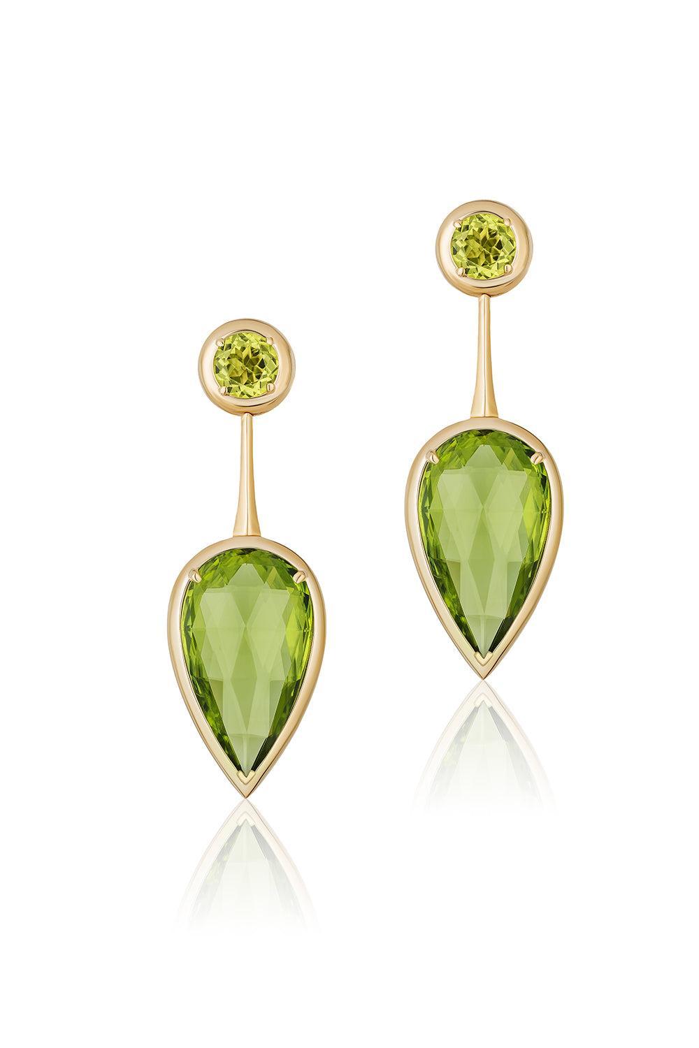 Peridot Briolett Bar G-One Earrings-YELLOW GOLD-JEWELRYFINE JEWELEARRING-GOSHWARA