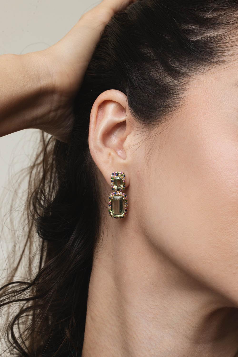 GOSHWARA-Rainforest Tsavorite Sapphire Earrings-YELLOW GOLD