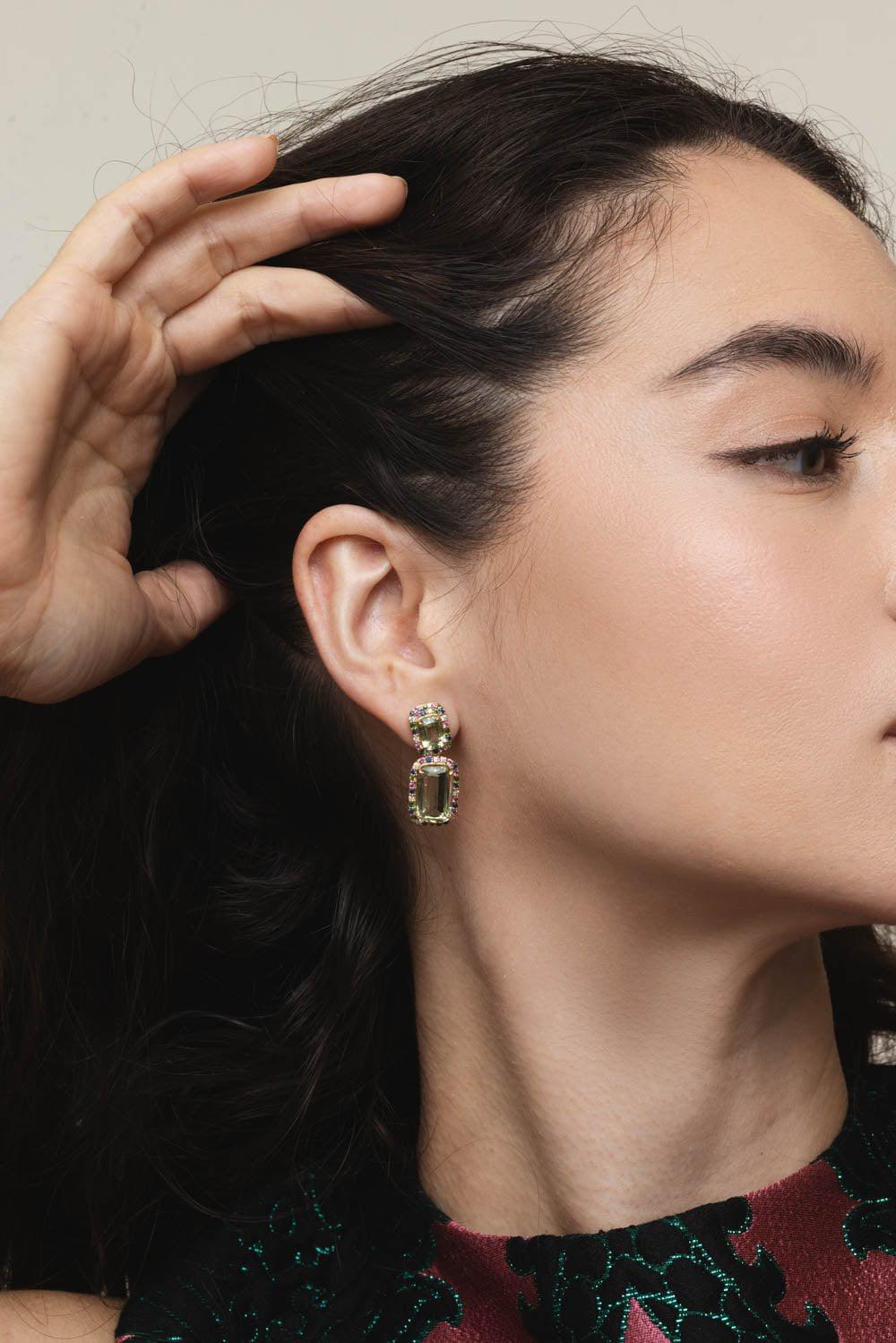 GOSHWARA-Rainforest Tsavorite Sapphire Earrings-YELLOW GOLD
