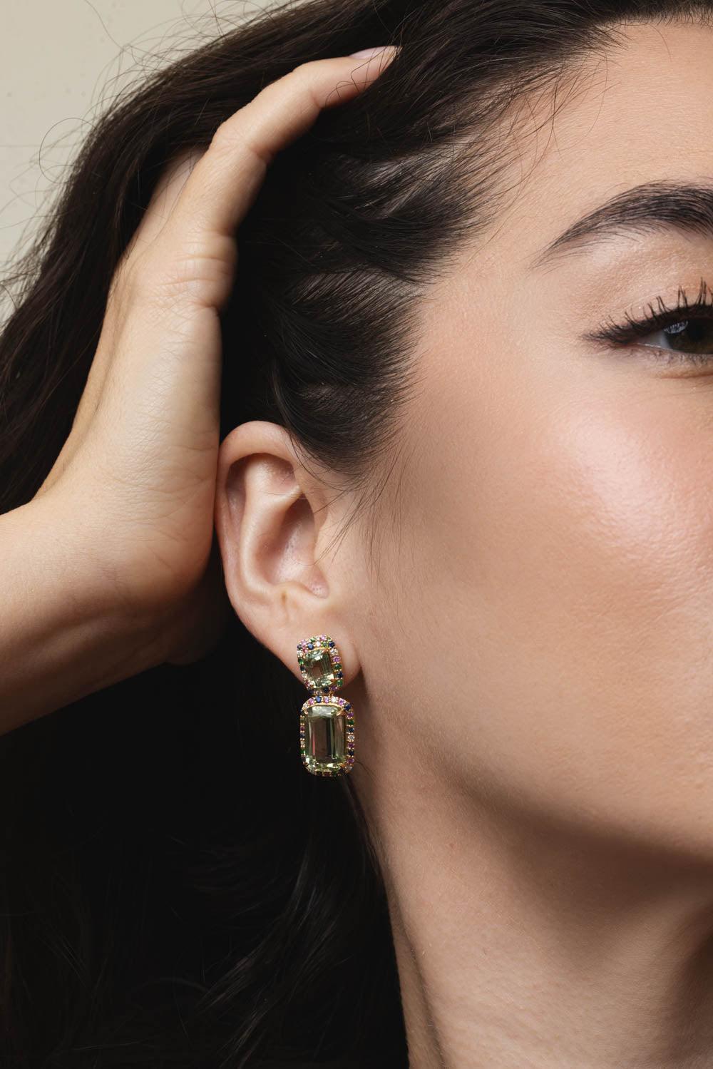 GOSHWARA-Rainforest Tsavorite Sapphire Earrings-YELLOW GOLD