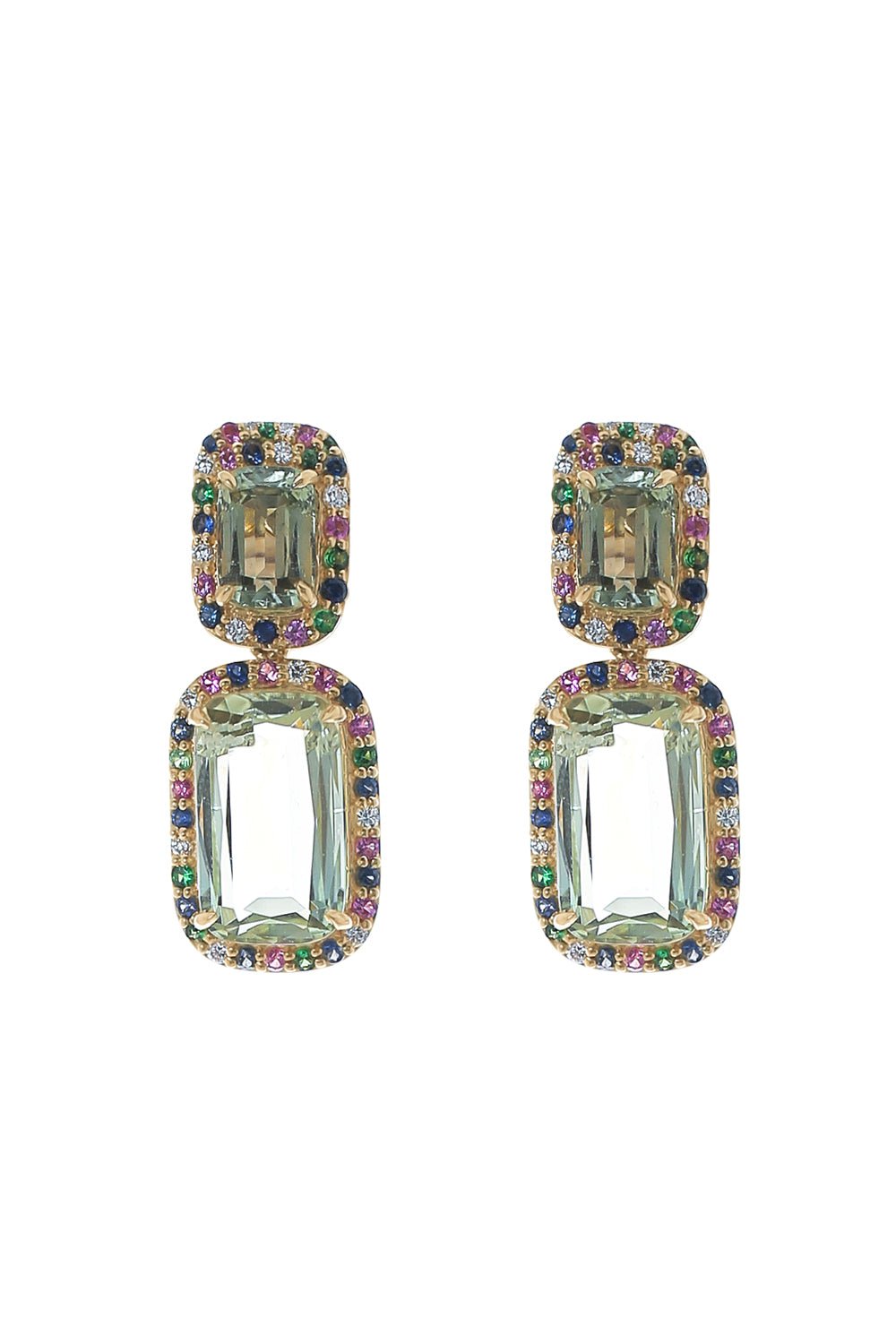 GOSHWARA-Rainforest Tsavorite Sapphire Earrings-YELLOW GOLD