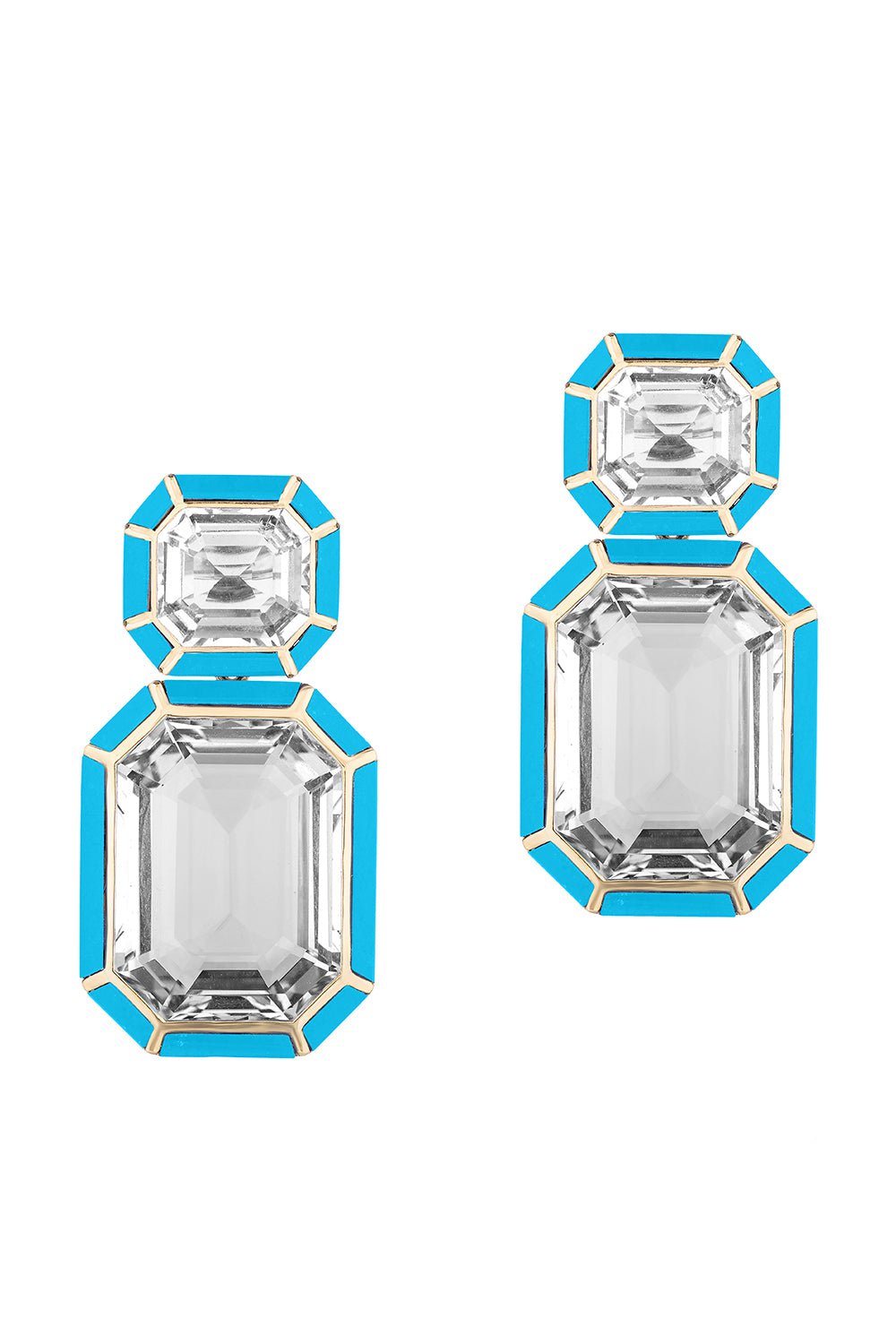 GOSHWARA-Rock Crystal Turquoise Earrings-YELLOW GOLD