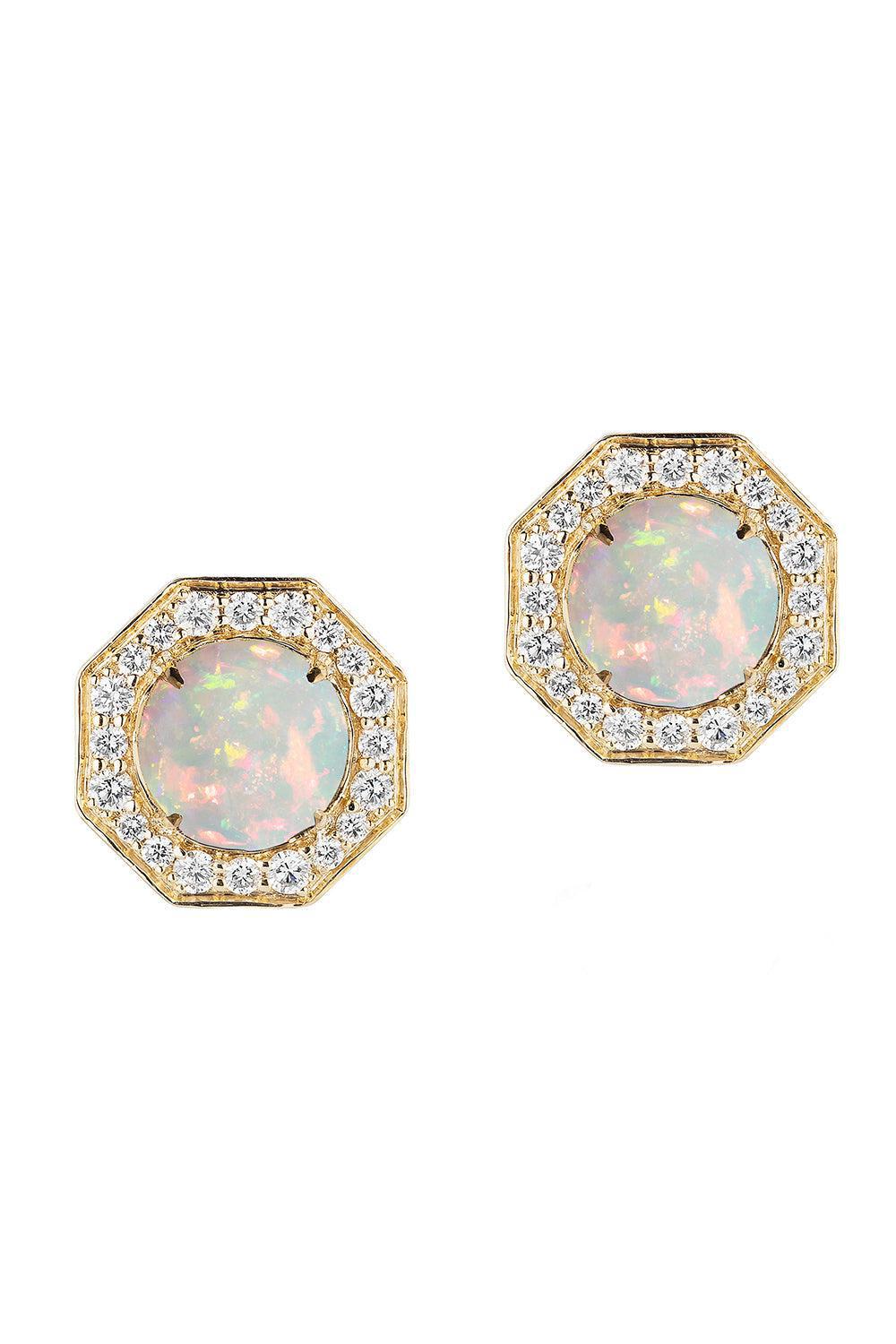 GOSHWARA-Rock N Roll Opal Diamond Halo Stud Earrings-YELLOW GOLD