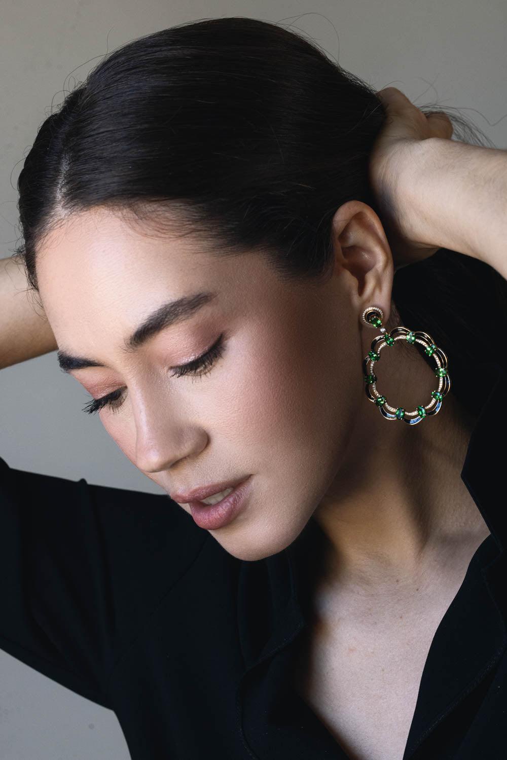 GOSHWARA-TSavorite Diamond Black Circle Earrings-YELLOW GOLD