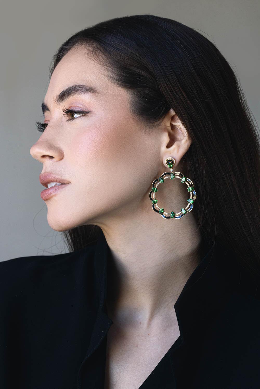 GOSHWARA-TSavorite Diamond Black Circle Earrings-YELLOW GOLD