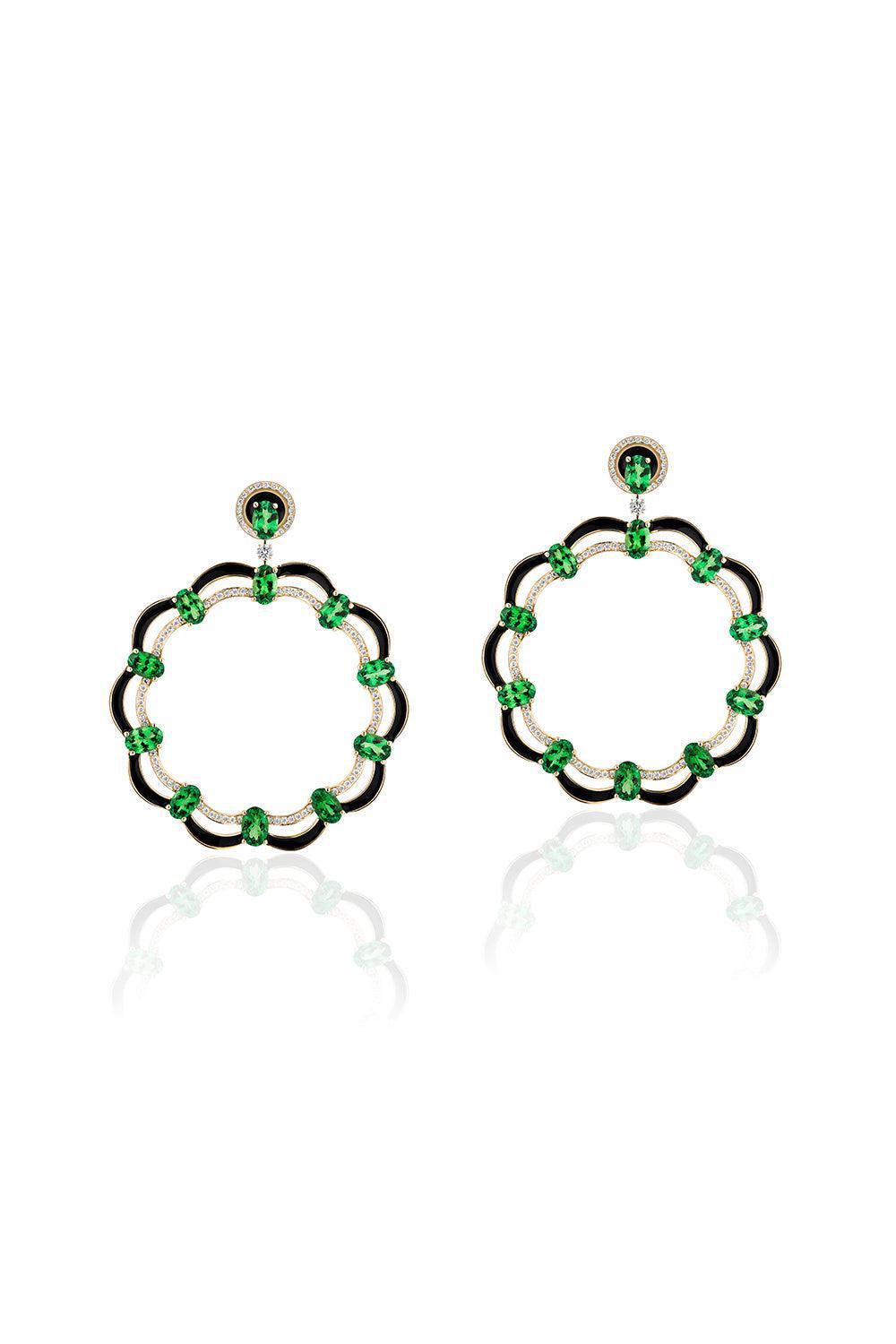 GOSHWARA-TSavorite Diamond Black Circle Earrings-YELLOW GOLD