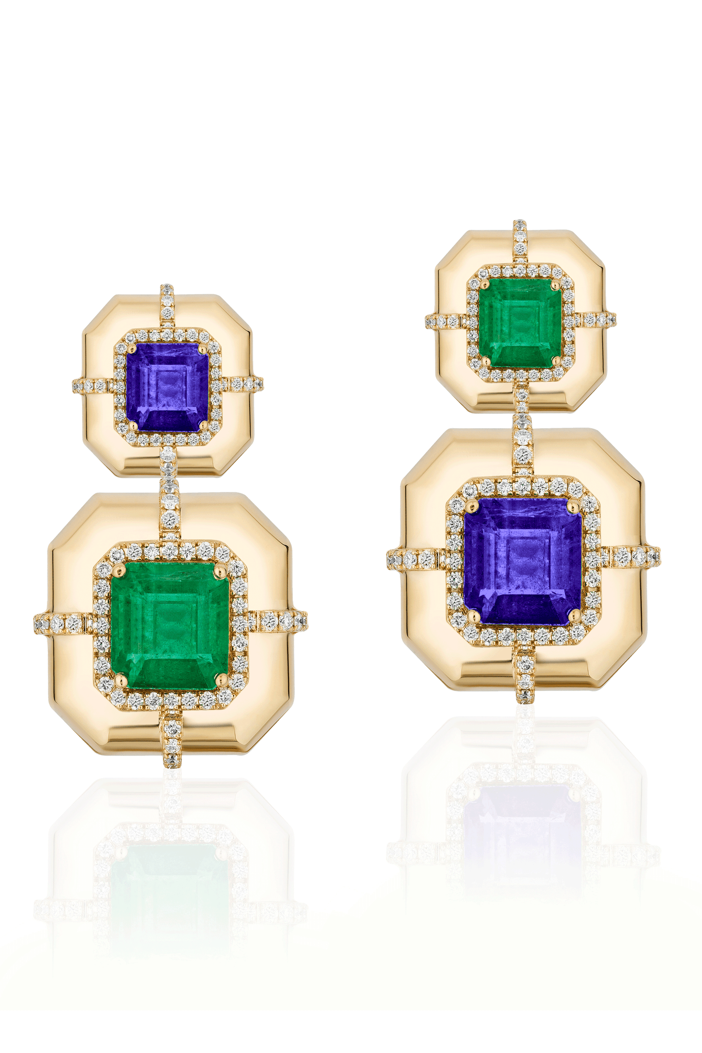 Two Tier Tanzanite G-One Earrings-YELLOW GOLD-JEWELRYFINE JEWELEARRING-GOSHWARA