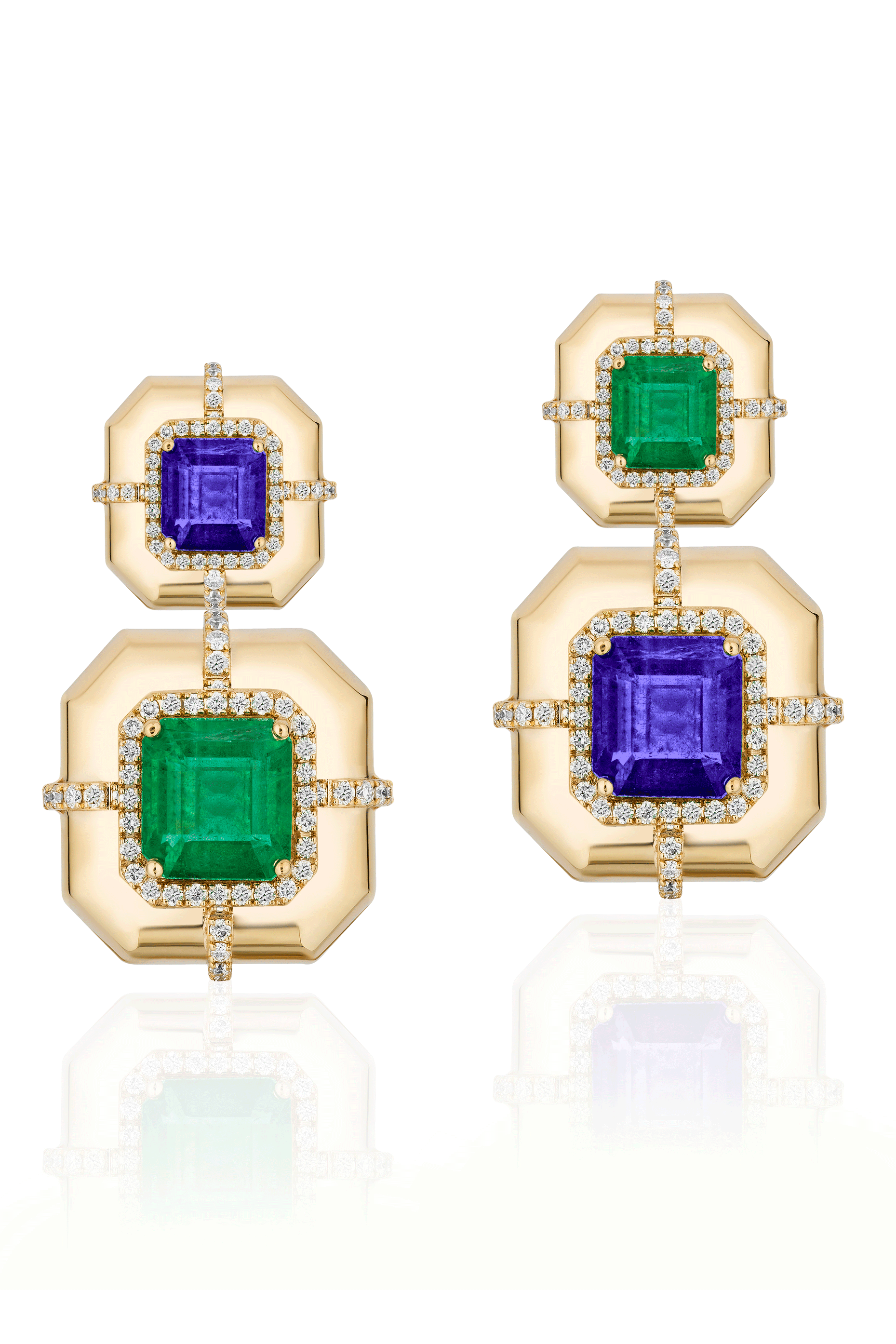 Two Tier Tanzanite G-One Earrings-YELLOW GOLD-JEWELRYFINE JEWELEARRING-GOSHWARA