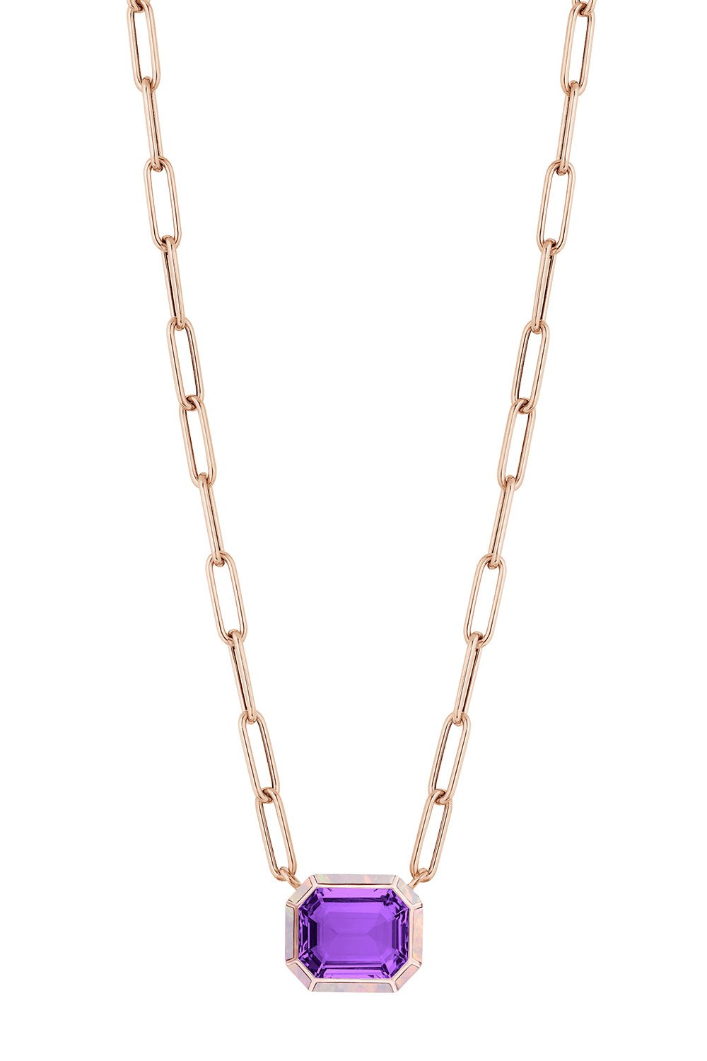 GOSHWARA-Melange Amethyst Pink Opal Pendant Necklace-ROSE GOLD
