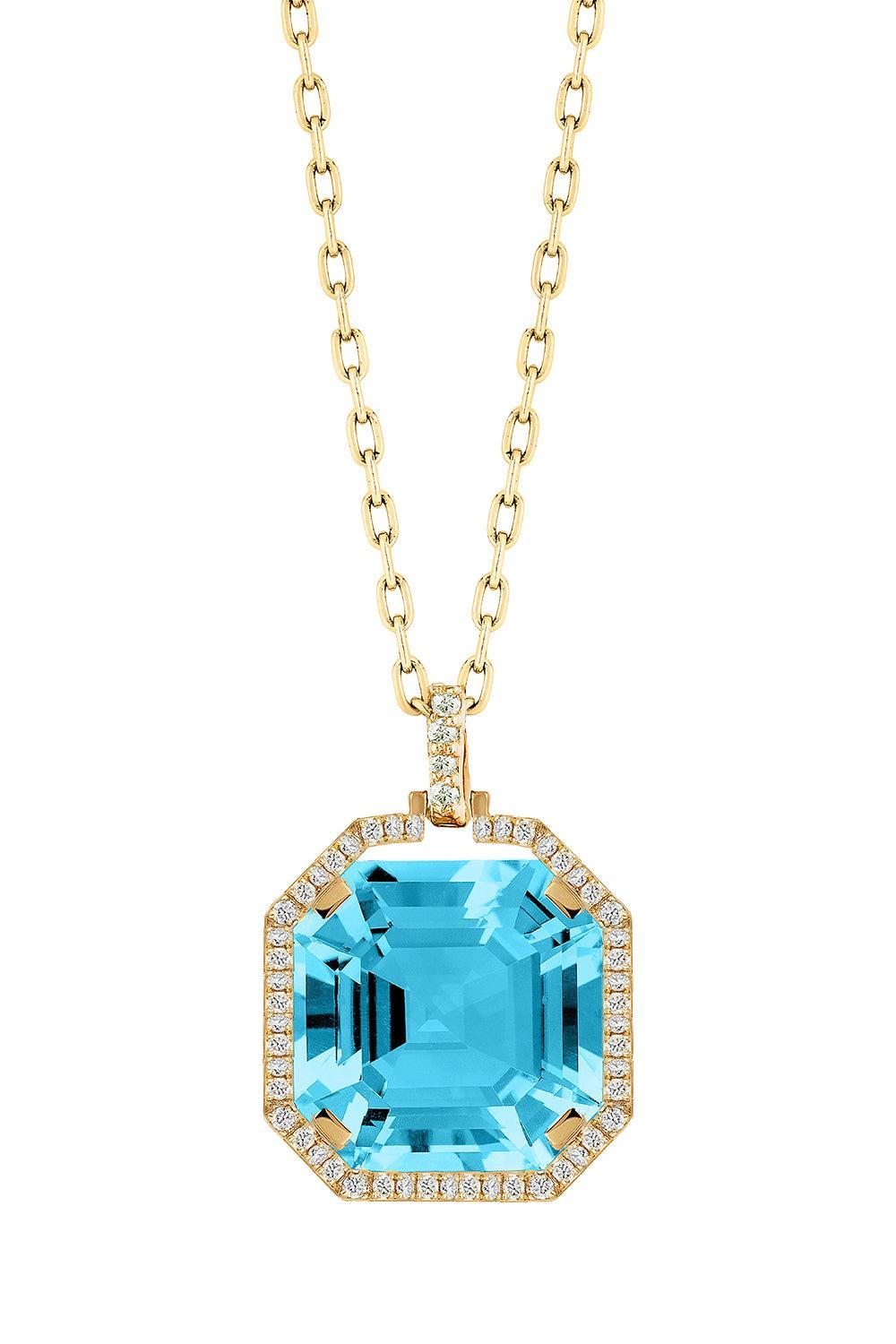 Blue Topaz Pendant G-One Pendant Necklace-YELLOW GOLD-16-JEWELRYFINE JEWELNECKLACE O-GOSHWARA