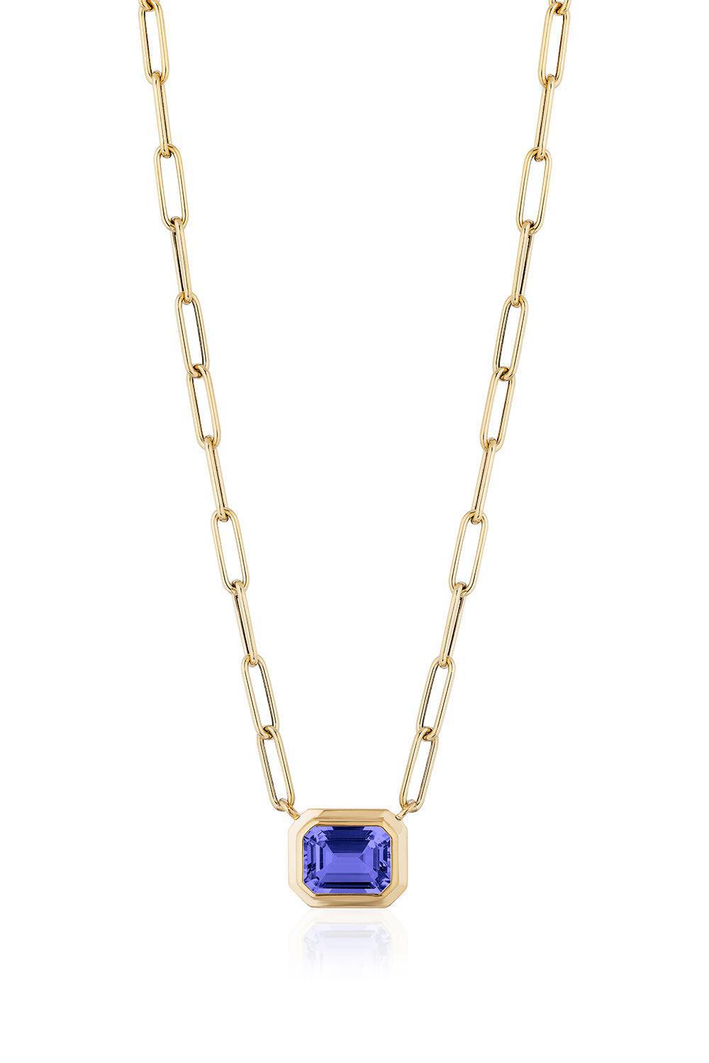 GOSHWARA-Manhattan Tanzanite East West Pendant Necklace-YELLOW GOLD