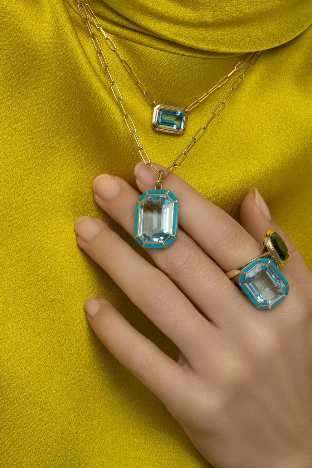 Blue Topaz Melange Pendant Necklace-YELLOW GOLD-18-JEWELRYFINE JEWELNECKLACE O-GOSHWARA