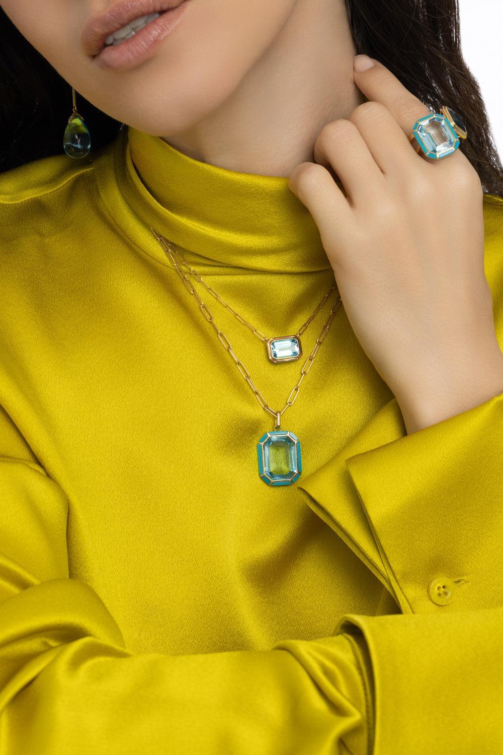 Blue Topaz Melange Pendant Necklace-YELLOW GOLD-18-JEWELRYFINE JEWELNECKLACE O-GOSHWARA