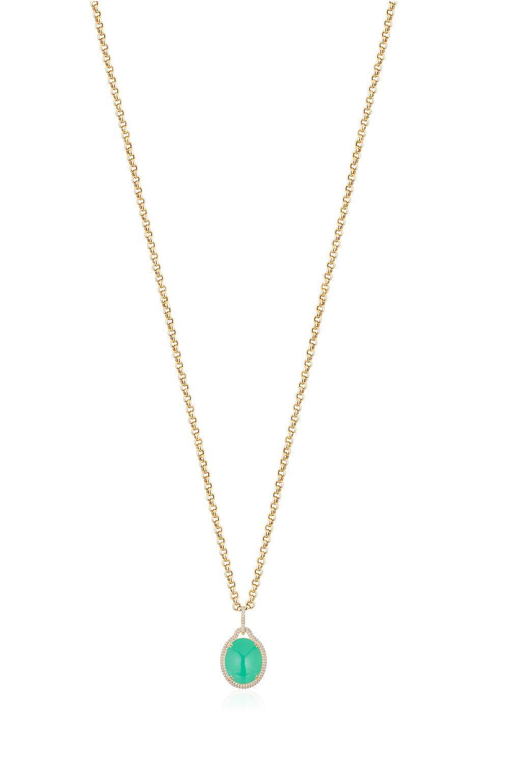 Chrysoprase Diamond Pendant Necklace-YELLOW GOLD-18-JEWELRYFINE JEWELNECKLACE O-GOSHWARA