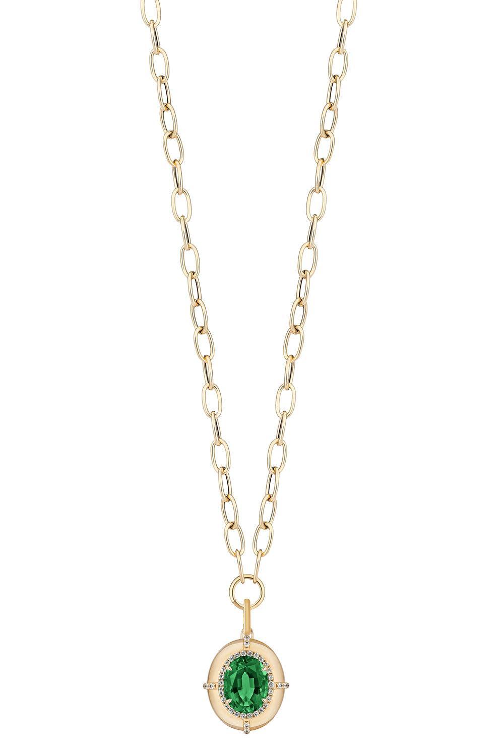 Emerald Oval Medallion Pendant Necklace-YELLOW GOLD-18-JEWELRYFINE JEWELNECKLACE O-GOSHWARA