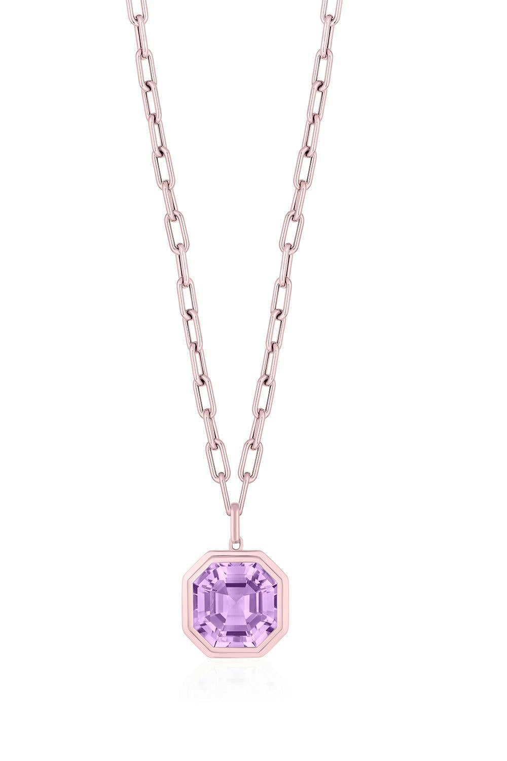 Lavender Amethyst Asscher Cut Manhattan Necklace-YELLOW GOLD-18-JEWELRYFINE JEWELNECKLACE O-GOSHWARA