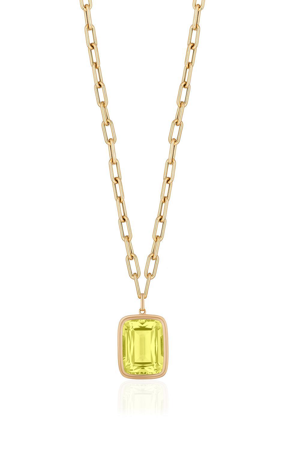 Lemon Quartz Cushion Cut Manhattan Necklace-YELLOW GOLD-18-JEWELRYFINE JEWELNECKLACE O-GOSHWARA