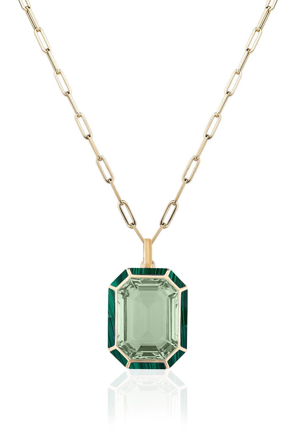 Malachite Prasiolite Melange Necklace-YELLOW GOLD-18-JEWELRYFINE JEWELNECKLACE O-GOSHWARA