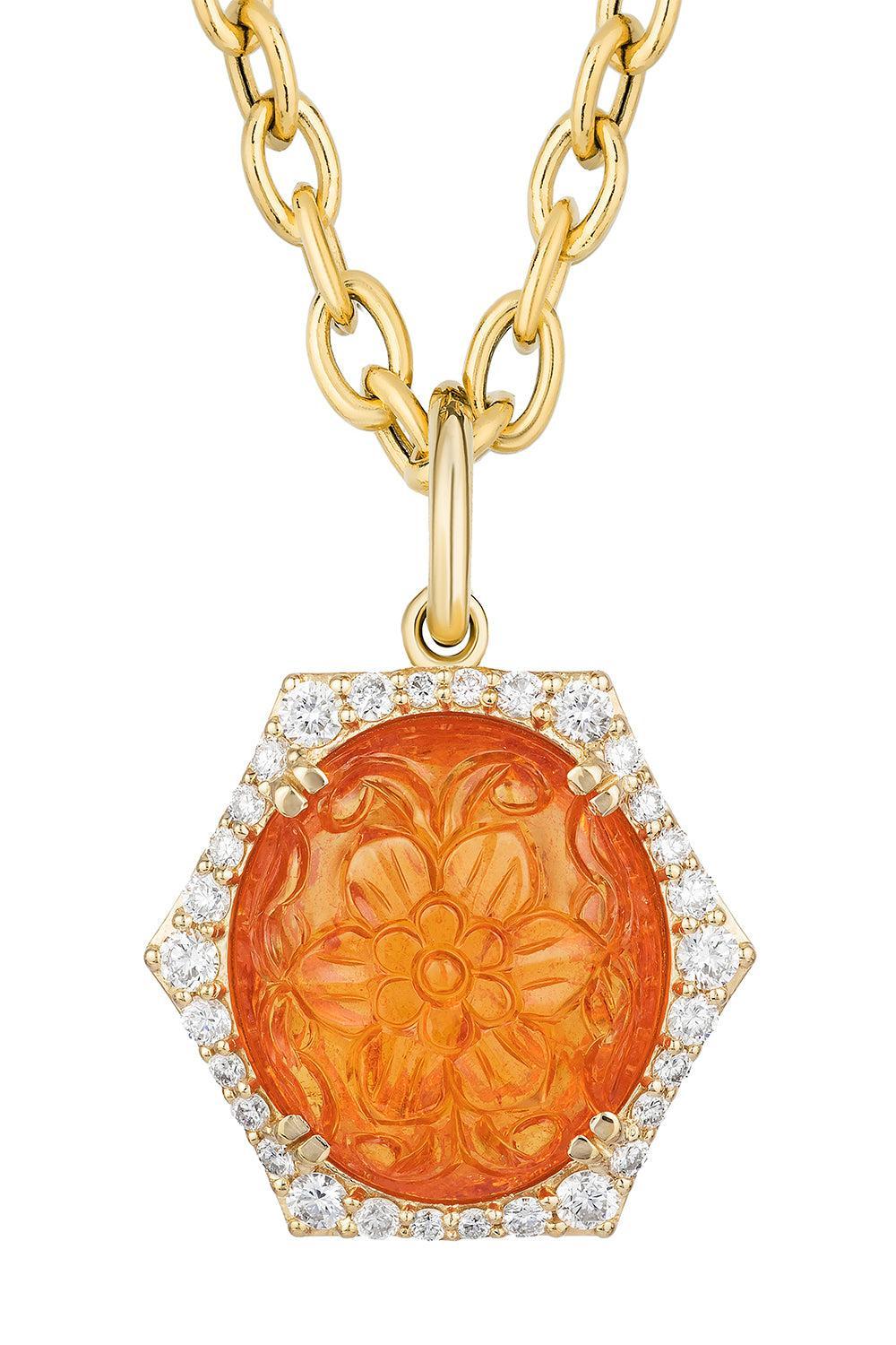Mandarin Garnet Pendant Necklace-YELLOW GOLD-18-JEWELRYFINE JEWELNECKLACE O-GOSHWARA