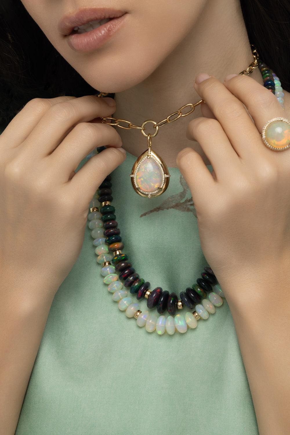 Opal Limited Edition Medallion Pendant Necklace-YELLOW GOLD-18-JEWELRYFINE JEWELNECKLACE O-GOSHWARA