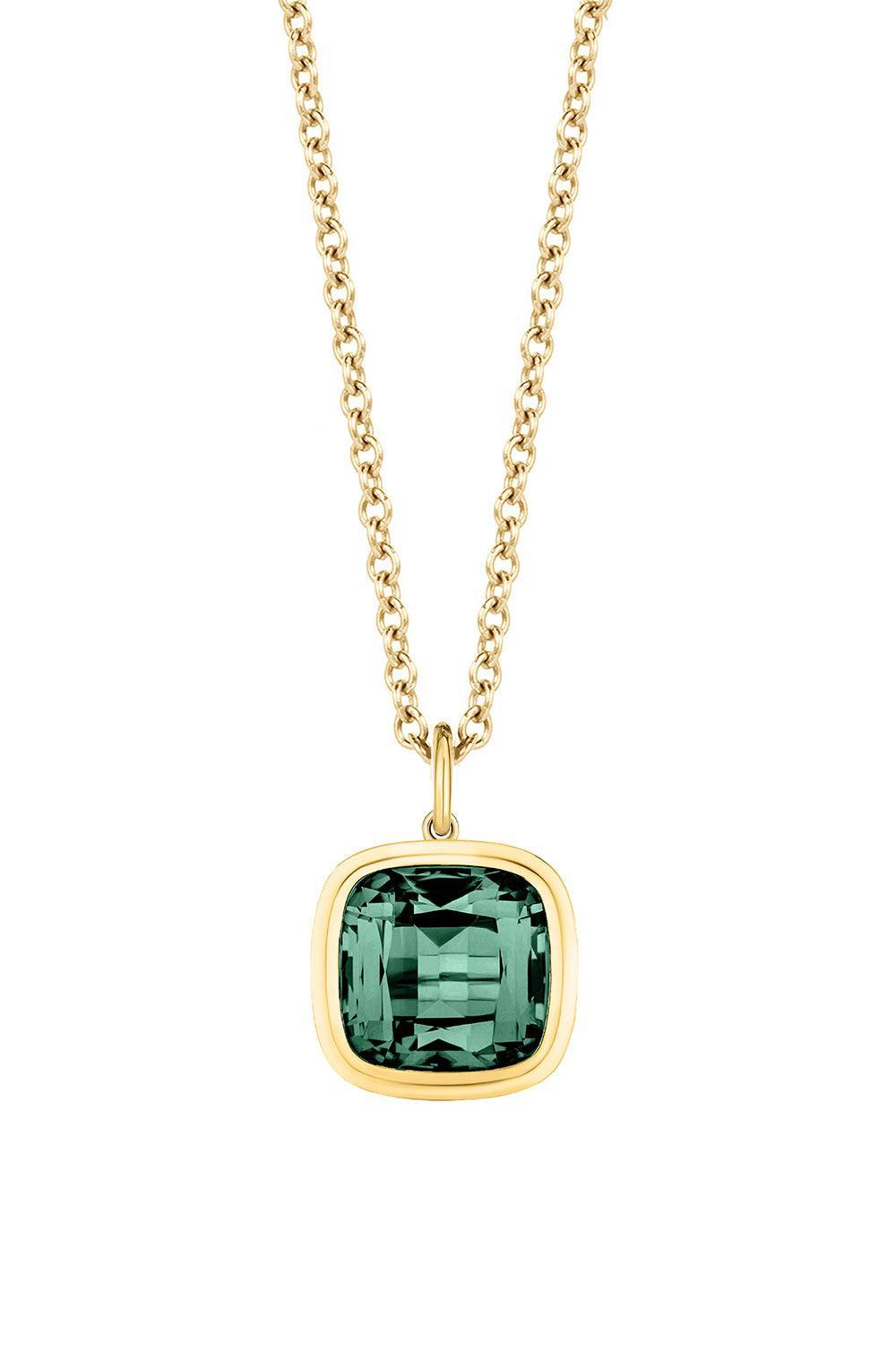 Tourmanline Cushion Pendant G-One Necklace-YELLOW GOLD-18-JEWELRYFINE JEWELNECKLACE O-GOSHWARA