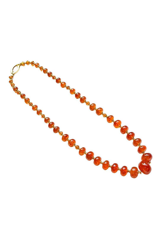 Mandarin Garnet Beaded Necklace-YELLOW GOLD-19-JEWELRYFINE JEWELNECKLACE O-GOSHWARA