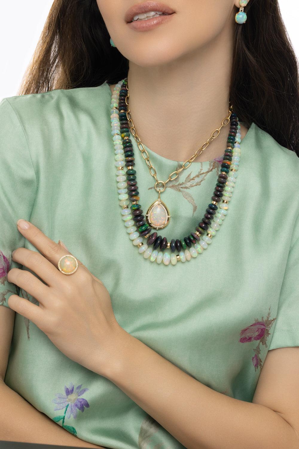 Black Opal G-One Beaded Necklace-YELLOW GOLD-20-JEWELRYFINE JEWELNECKLACE O-GOSHWARA