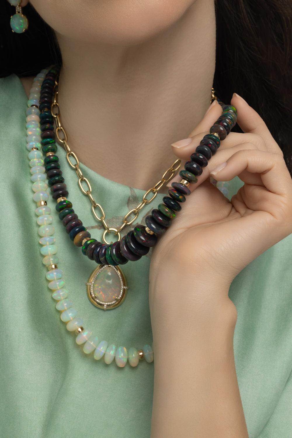 Black Opal G-One Beaded Necklace-YELLOW GOLD-20-JEWELRYFINE JEWELNECKLACE O-GOSHWARA