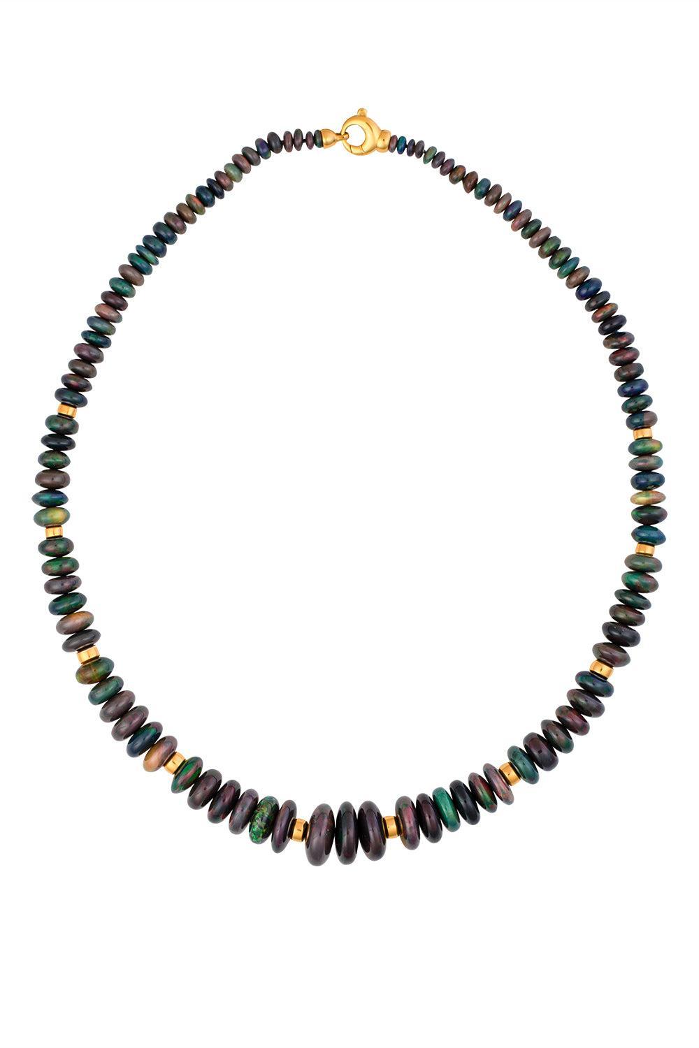 Black Opal G-One Beaded Necklace-YELLOW GOLD-20-JEWELRYFINE JEWELNECKLACE O-GOSHWARA