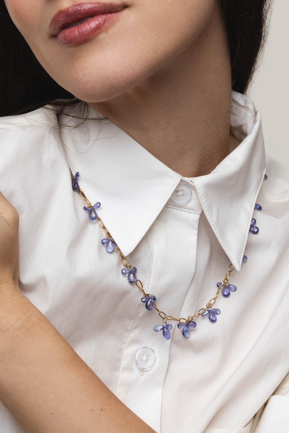 GOSHWARA-G-One Tanzanite Raindrop Necklace-YELLOW GOLD