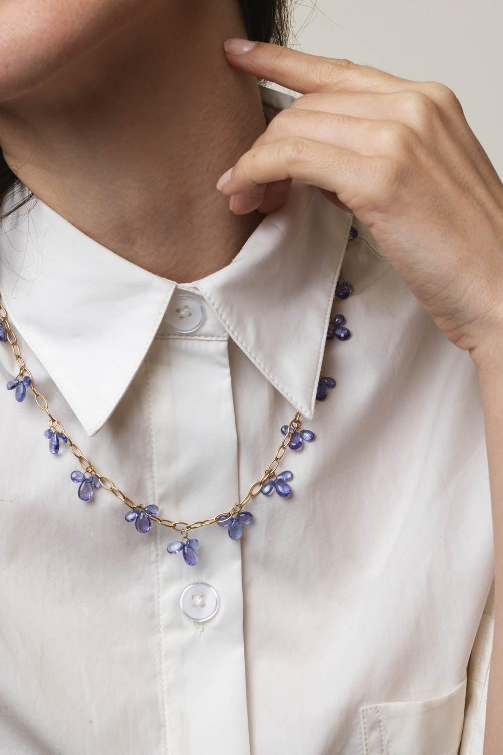 GOSHWARA-G-One Tanzanite Raindrop Necklace-YELLOW GOLD