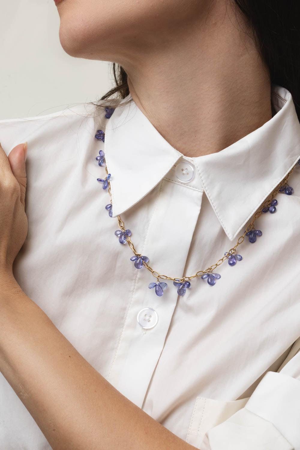 GOSHWARA-G-One Tanzanite Raindrop Necklace-YELLOW GOLD