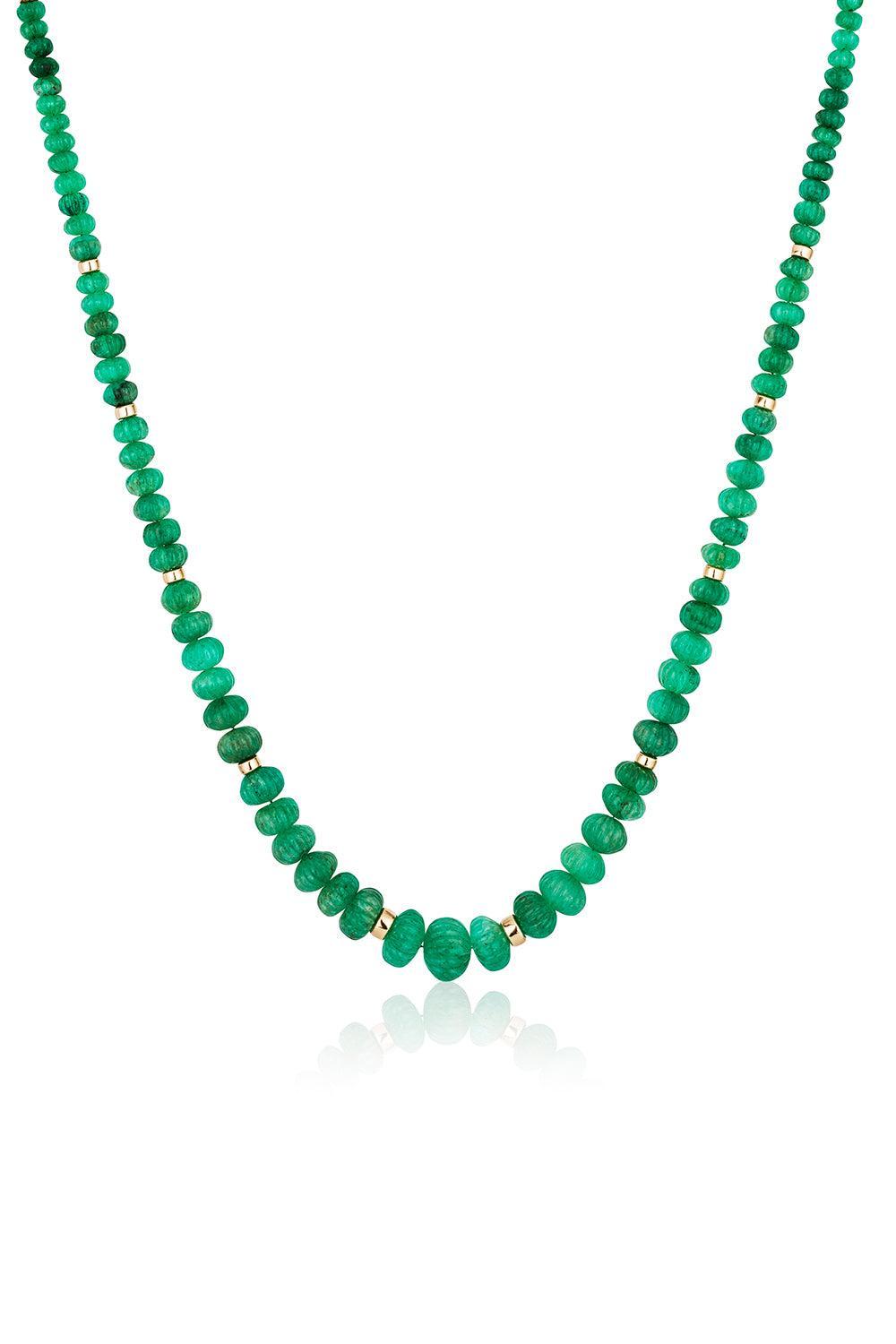 Emerald Fluted Beads G-One Necklace-YELLOW GOLD-22-JEWELRYFINE JEWELNECKLACE O-GOSHWARA