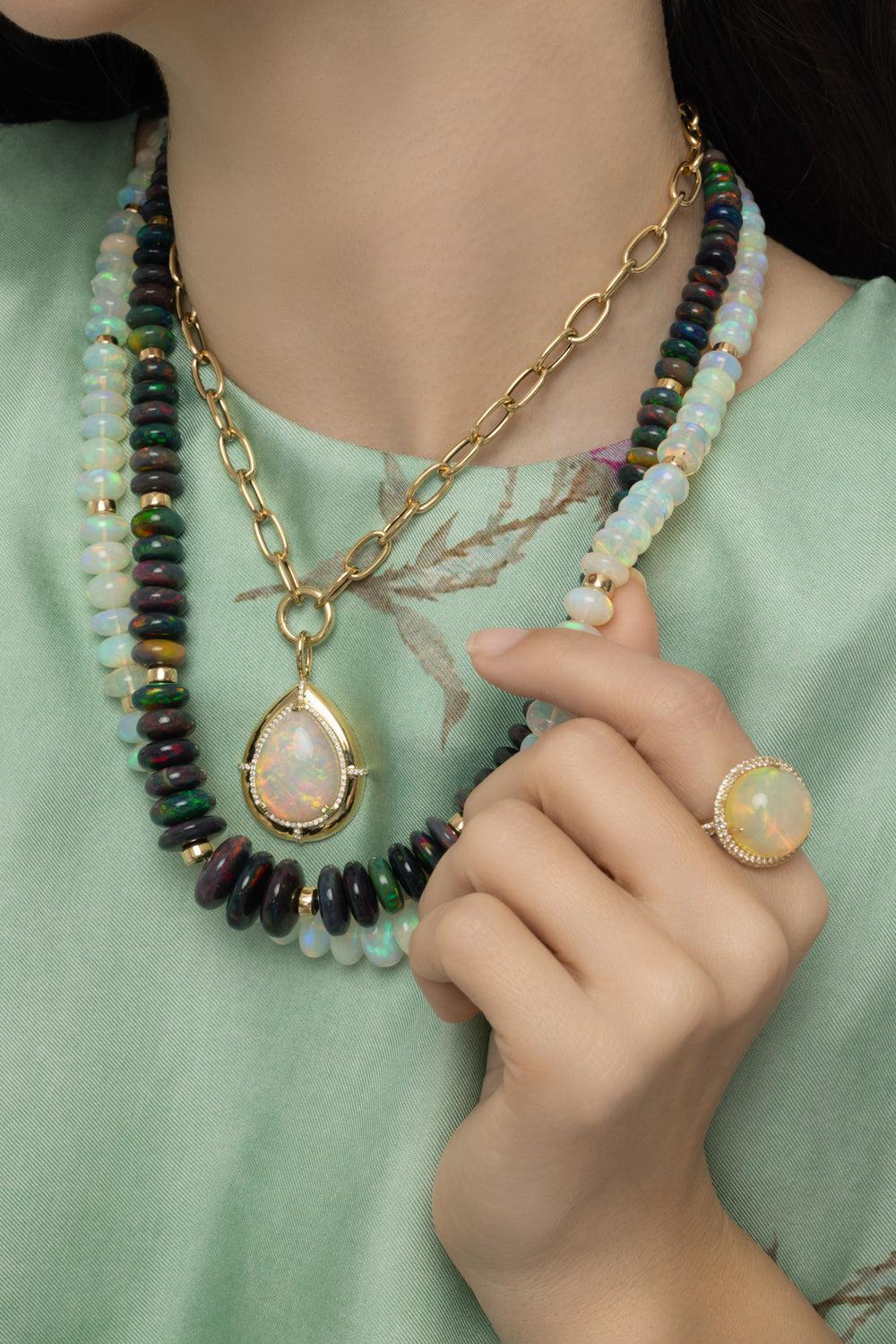 White Opal G-One Beaded Necklace-YELLOW GOLD-22-JEWELRYFINE JEWELNECKLACE O-GOSHWARA