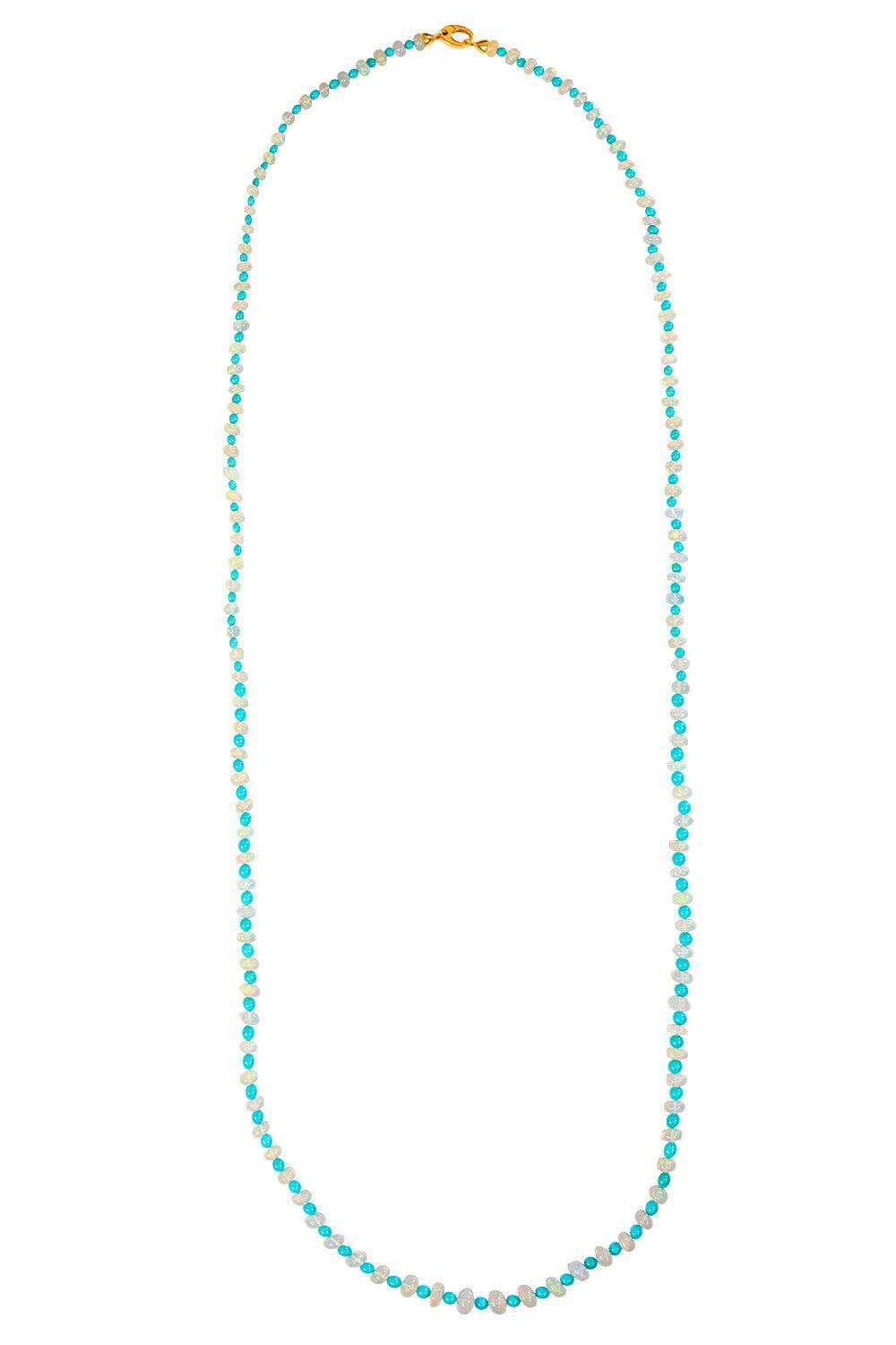 Ethiopian Opal Turquoise Beyond Beaded Necklace-YELLOW GOLD-35-JEWELRYFINE JEWELNECKLACE O-GOSHWARA