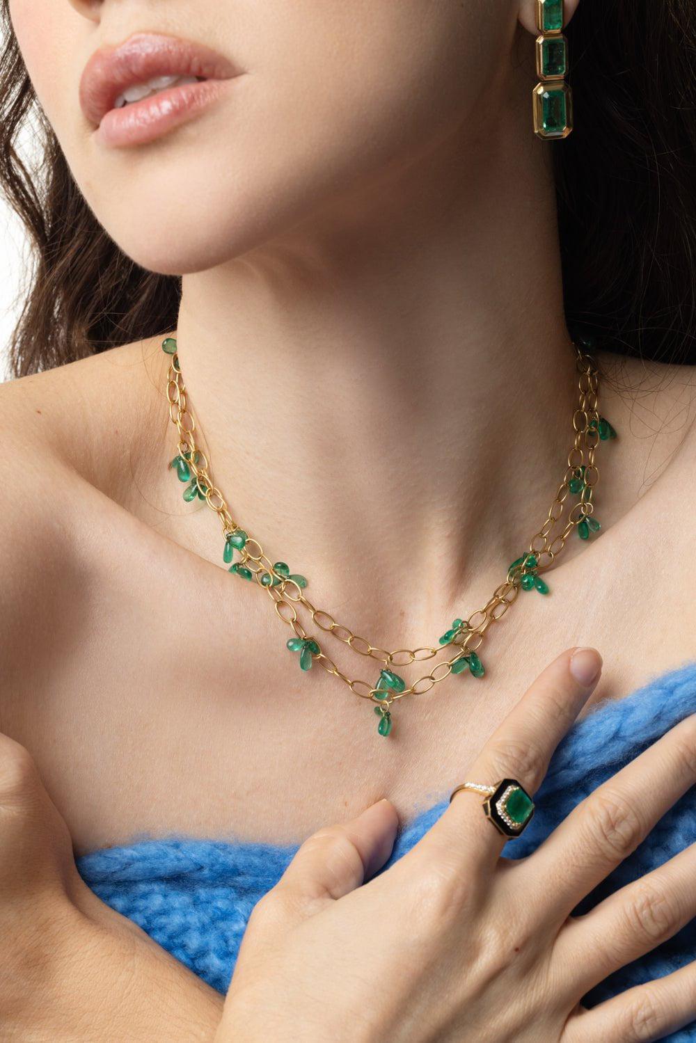 GOSHWARA-G-One Emerald Raindrop Necklace-YELLOW GOLD