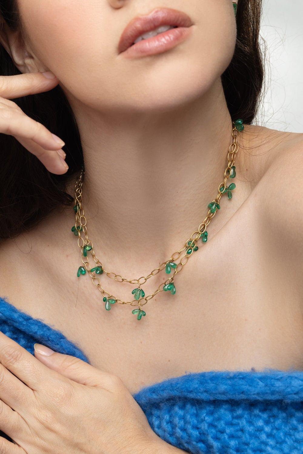GOSHWARA-G-One Emerald Raindrop Necklace-YELLOW GOLD