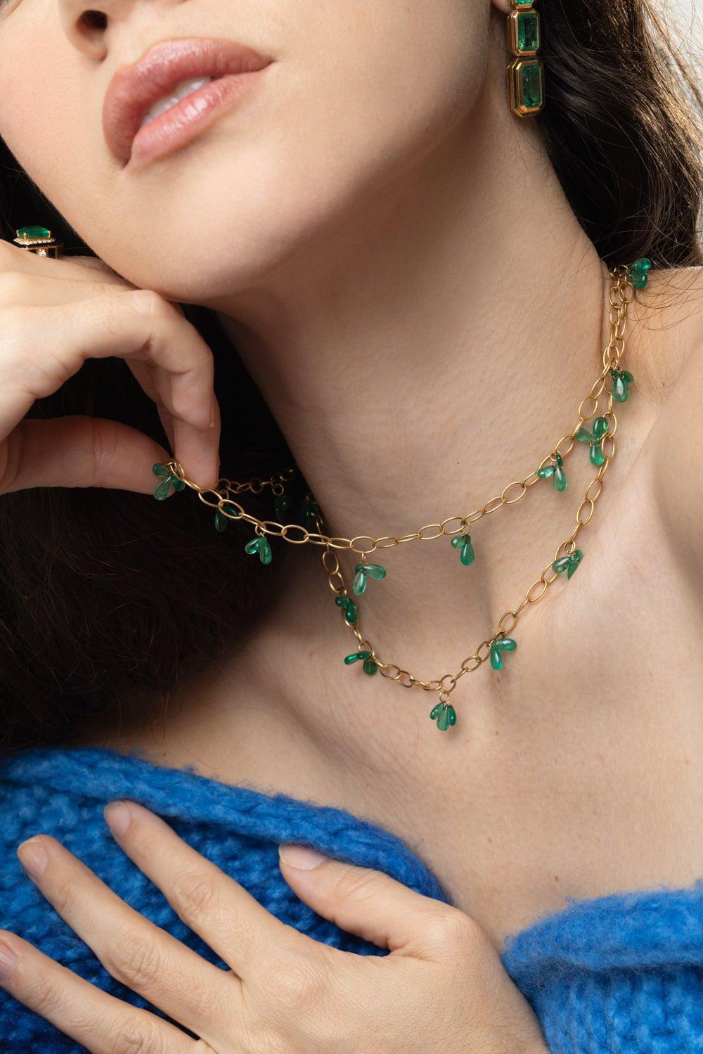 GOSHWARA-G-One Emerald Raindrop Necklace-YELLOW GOLD