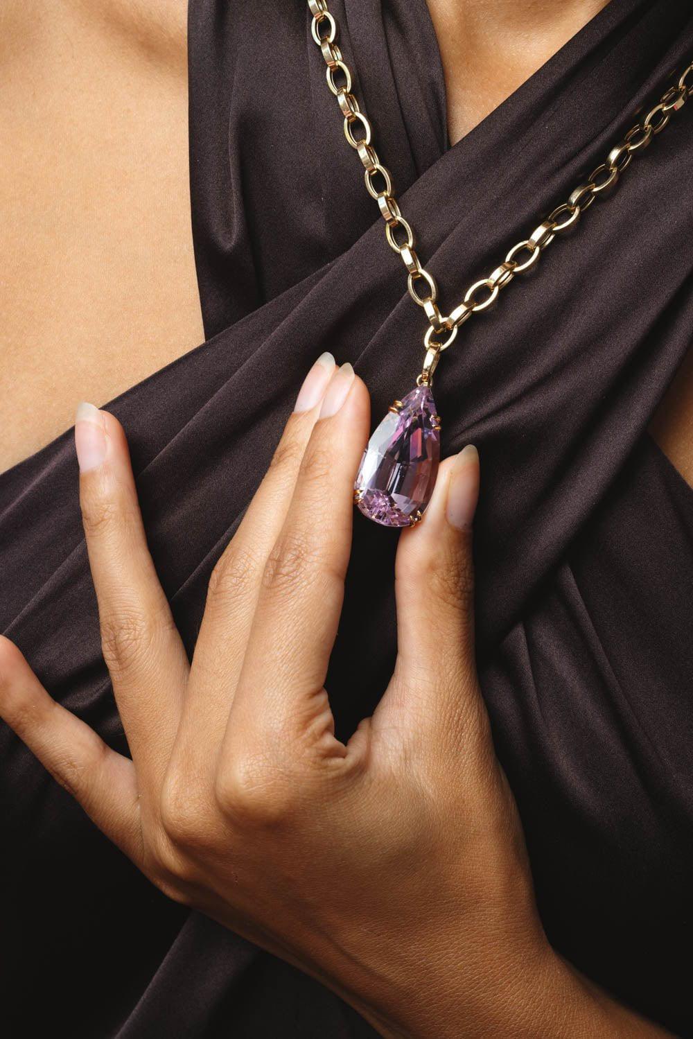 GOSHWARA-G-One Kunzite Pendant Necklace-YELLOW GOLD