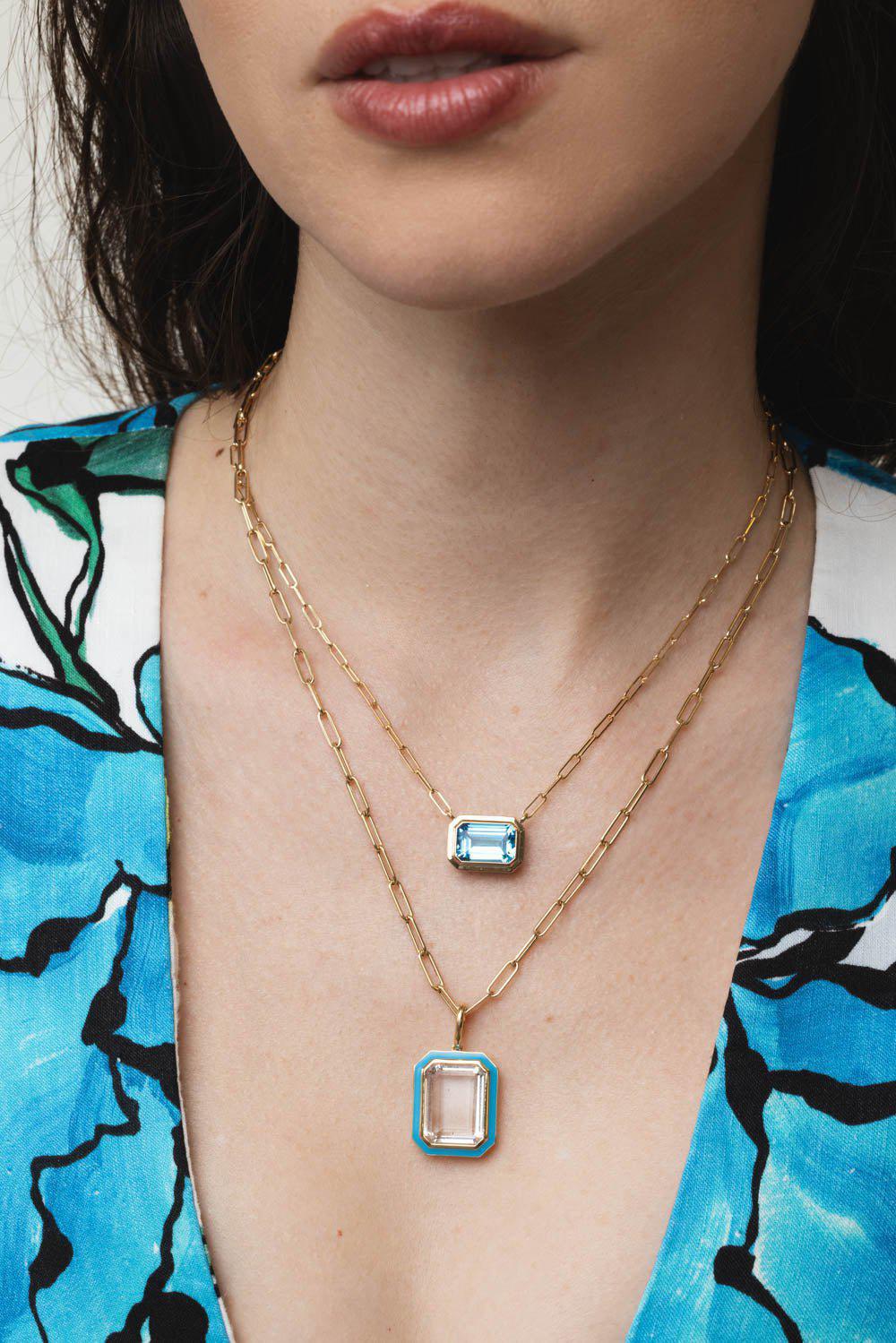 GOSHWARA-Manhattan Blue Topaz Pendant Necklace-YELLOW GOLD